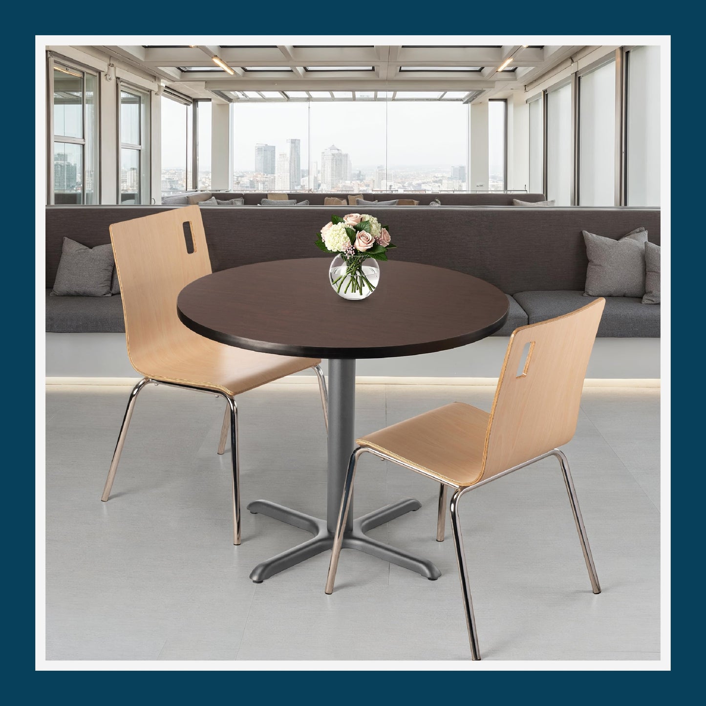 OEF Furnishings OEFCTG13636XDMY Premium Commercial-Grade Restaurant and Breakroom Cafe Table (Round, 36 in Diameter, 30 in Dining Height, X-Base, Gray Frame, Mahogany Laminate)