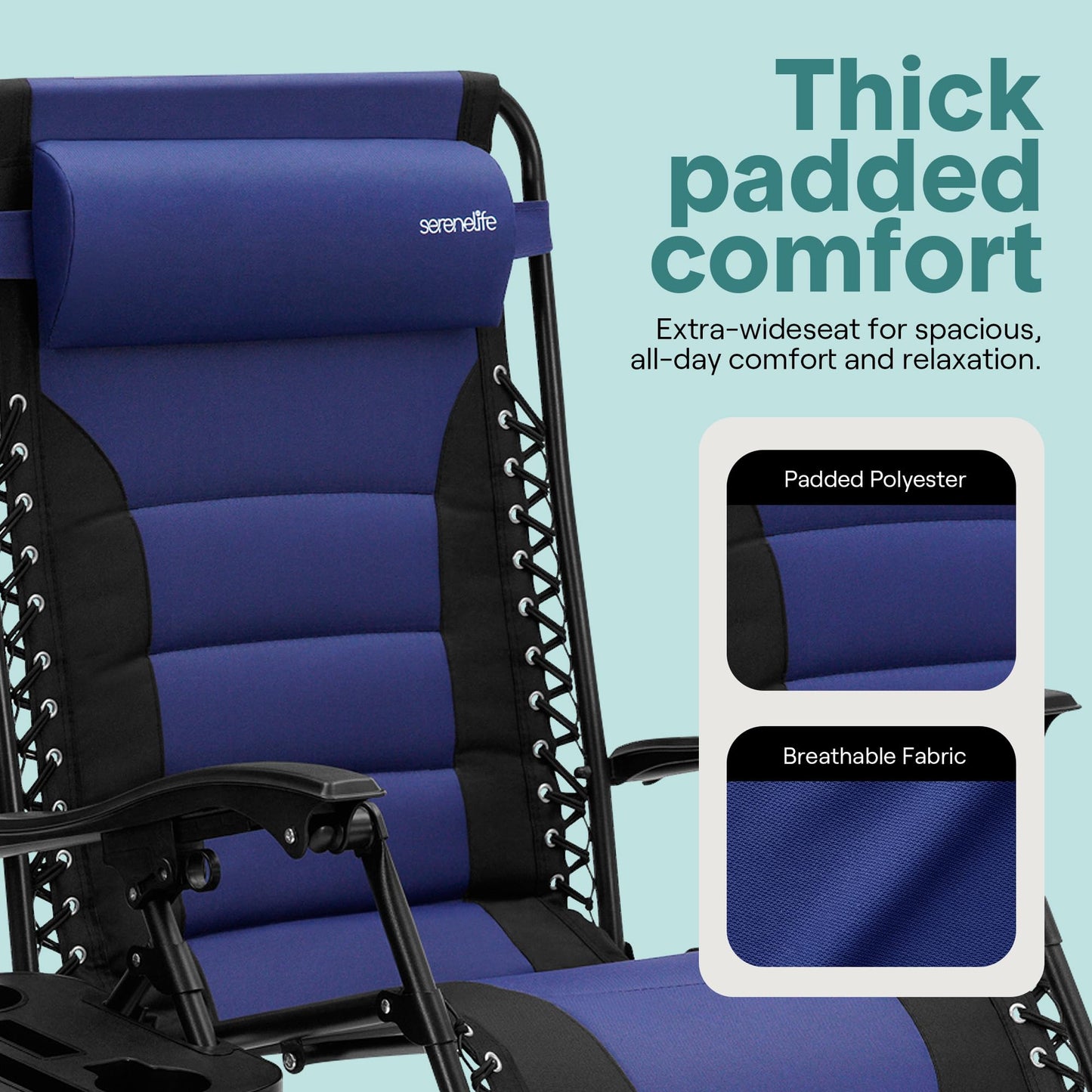 SereneLife Oversized Padded Zero Gravity Lounge Chair, Foldable Outdoor Patio Recliner, Anti Gravity Lawn Recliner with Cup Holder and Side Table for Backyard, Camping, Beach or Outdoor Relaxation