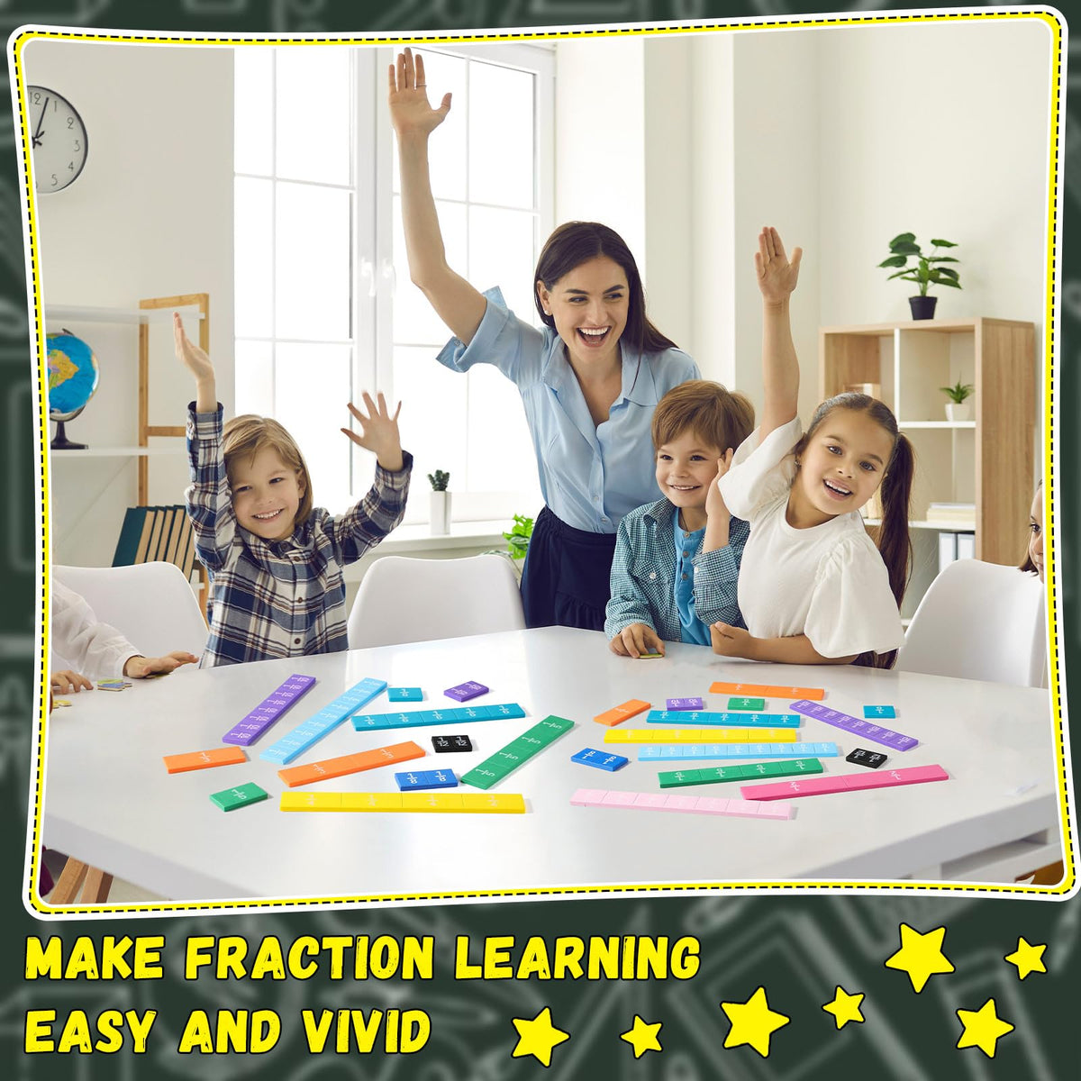 Sayglossy 12 Sets Fraction Tiles Set for Classroom Rainbow 11.8 x 8 in Fraction Strips Bars Math Manipulatives Montessori Math Materials for Home Learning School Educational (Muted Color)