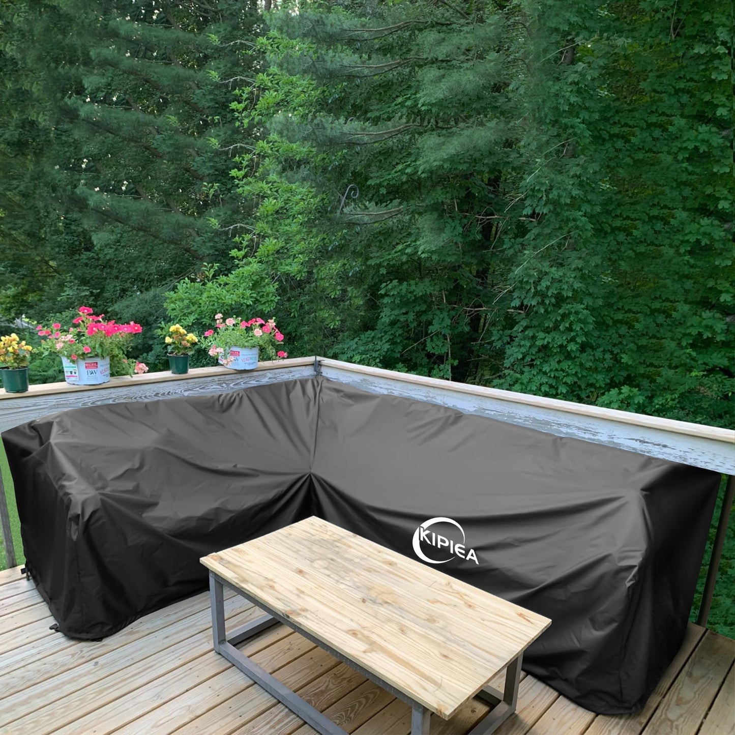 Kipiea L-Shape Patio Furniture Covers Waterproof, 500D Heavy Duty Outdoor Sectional Cover Windproof, Outdoor Couch Cover Anti-UV, No Tears & No Fading (Left Facing, 90" x 120" L x 33.5" D x 31" H)