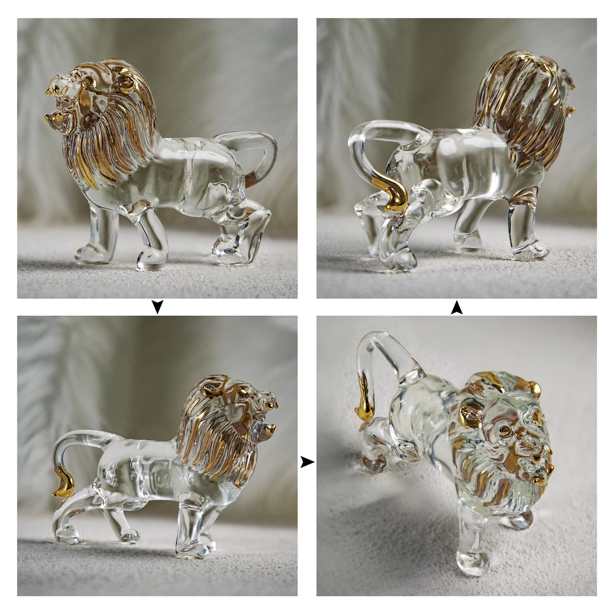 YU FENG 5.5inch Crystal Lion Figurine Collectible,Blown Painted Glass Art Wildlife Animal Sculpture Ornament Handmade Crystal Paperweight Decor Gifts,Clear