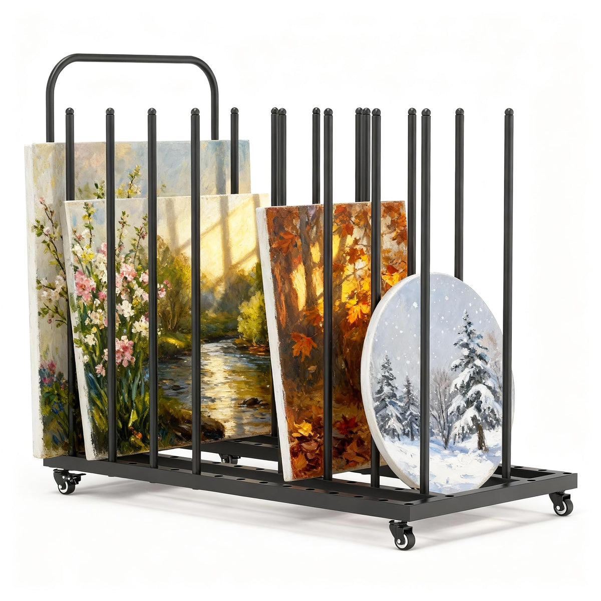 BERPET Heavy-Duty Art Storage Rack with Wheels, Large Metal Organizer for Canvas, Panels, and Artwork – Mobile Rolling Art Drying & Display Stand for Studio, Classroom, and Gallery