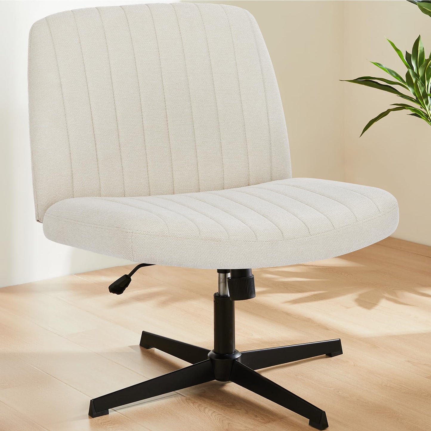 Sweetcrispy Criss Cross Chair Legged, Armless Office Swivel Desk Chair No Wheels, Vanity Height Adjustable Wide Seat Comfy Cute Computer Task Seating for Home Bedroom