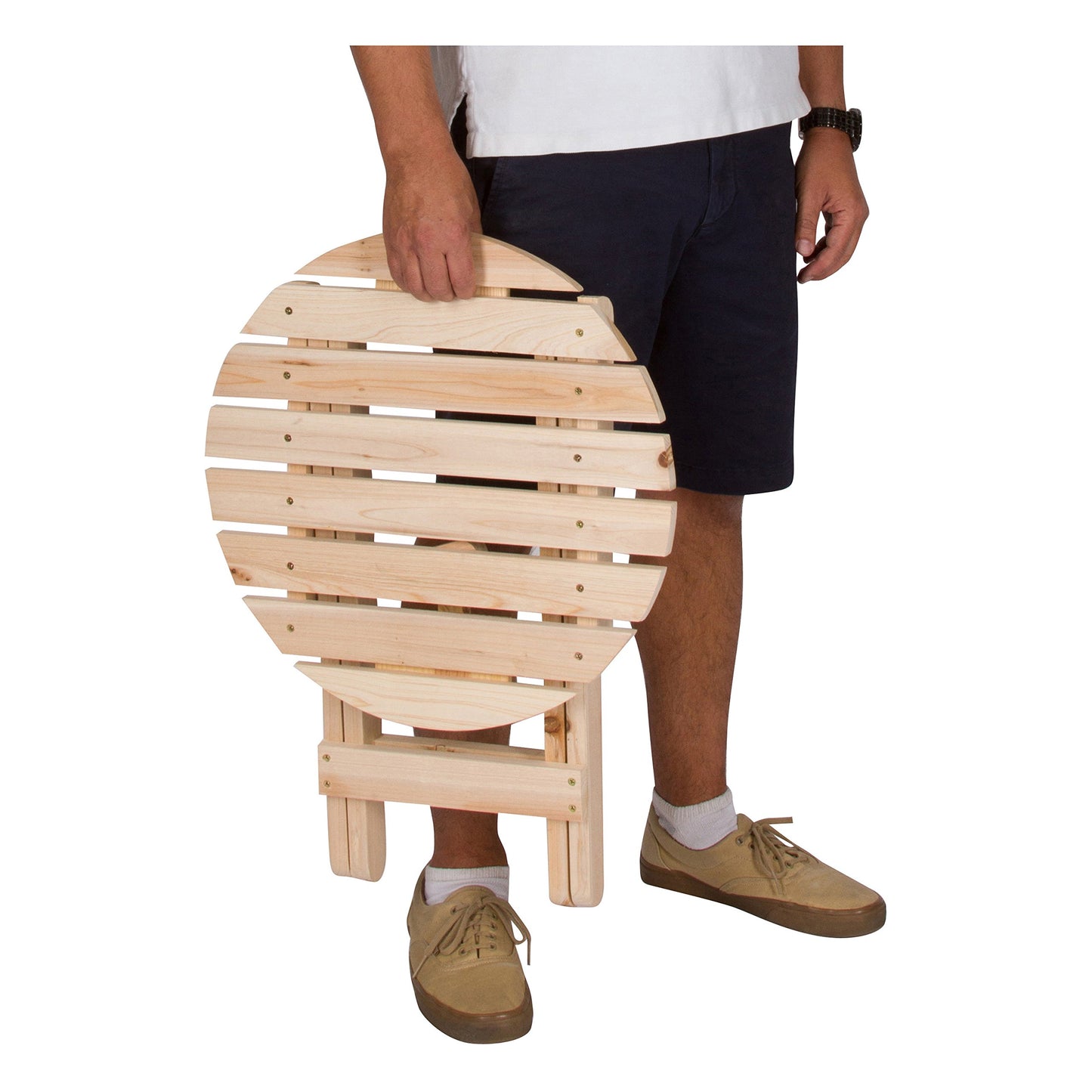 Shine Company Round Wooden Folding Solid Wood Side Table, Outdoor Adirondack Small Patio Table, Natural