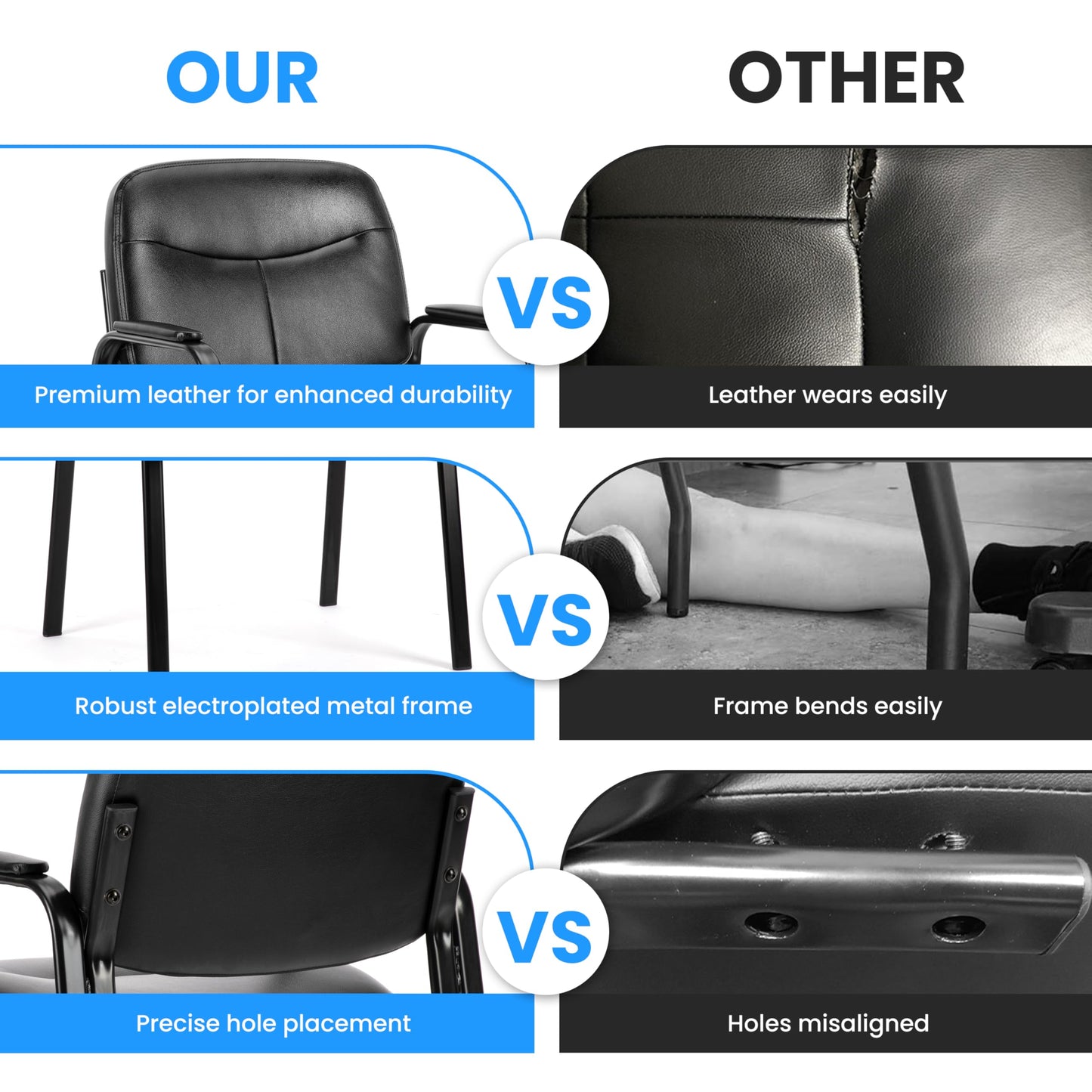 Simple Deluxe Leather Guest Chair with Padded Arm, Waiting Room Chairs Stationary Rest for Reception Area Conference Room Lobby Home Computer Desk Bedroom Elderly, 2 Pack