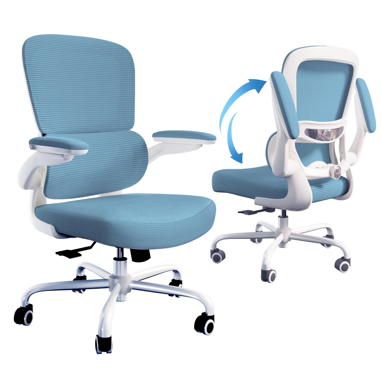 TRALT Ergonomic Office Chair - Desk Chair with Adjustable Lumbar Support Computer Chair - Mesh Comfy Chair with Flip-up Armrests - Gaming Chairs for Adults Home Office (PU Leather, Sky Blue)