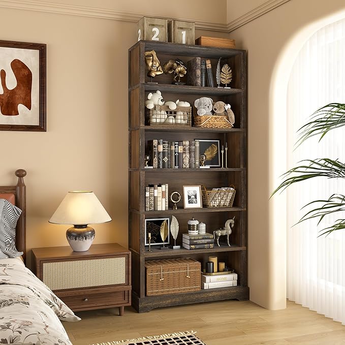 TVU 6-Tier Wooden Book Shelf, Floor-Standing Display Bookcase, 77.2" H x 31.5"
