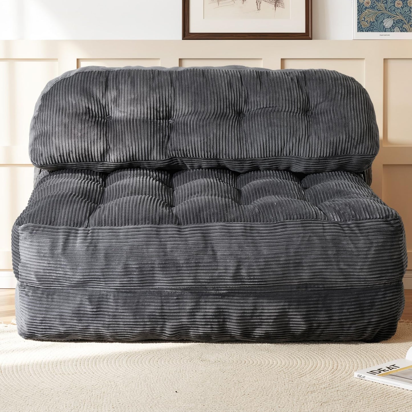 Vellorise Folding Sofa Bed, Convertible Sleeper Chair with Back Support and Pillow Futon, Boneless Matress, for Living Room/Guest Use/Home Office, Foldable Chair Bed for Adults, Dark Gray, Full