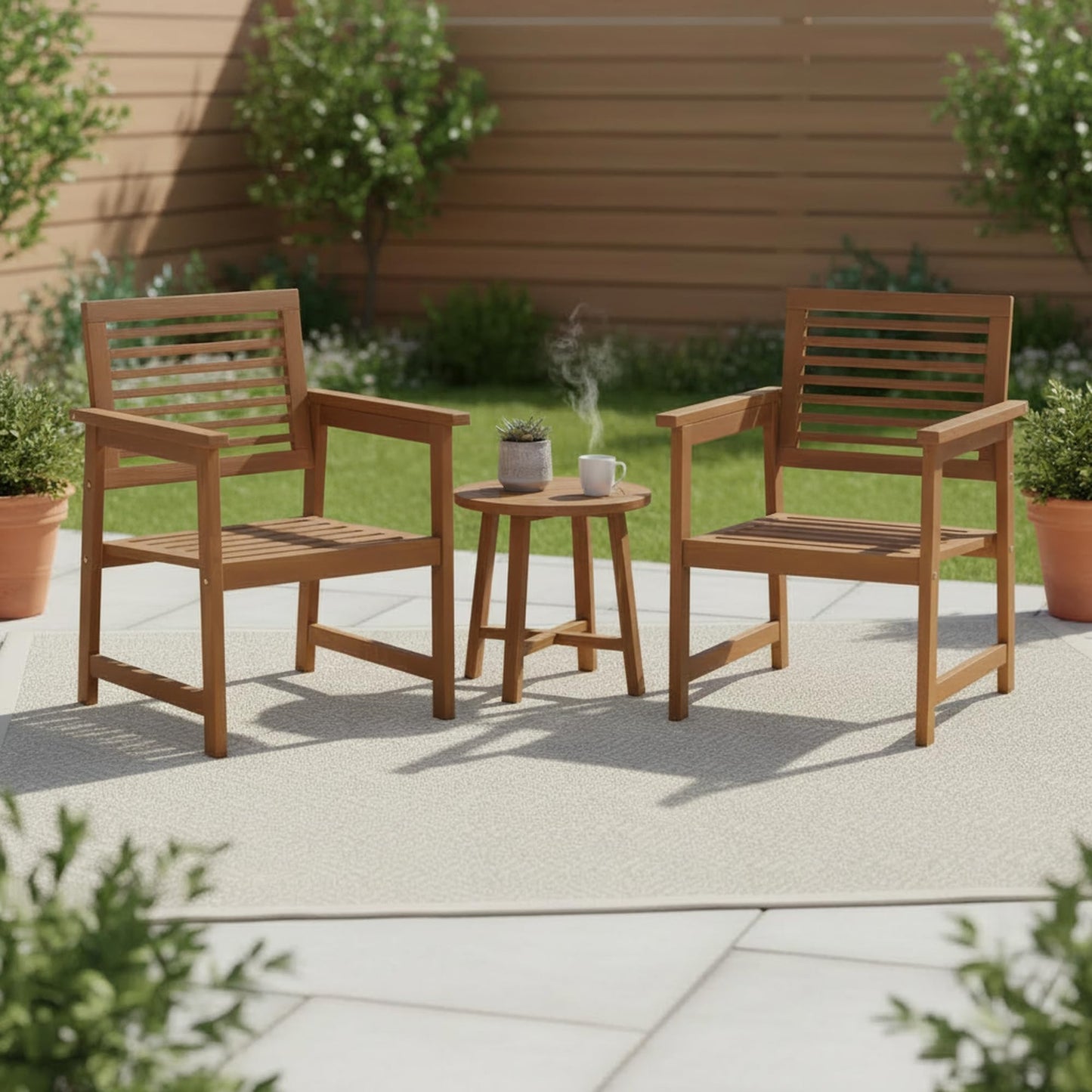Furinno TIOMAN Patio Chair, Set of Two, Outdoor Lawn Chair, Armchair Without Cushion, for Patio, Garden, Porch, Light Wood
