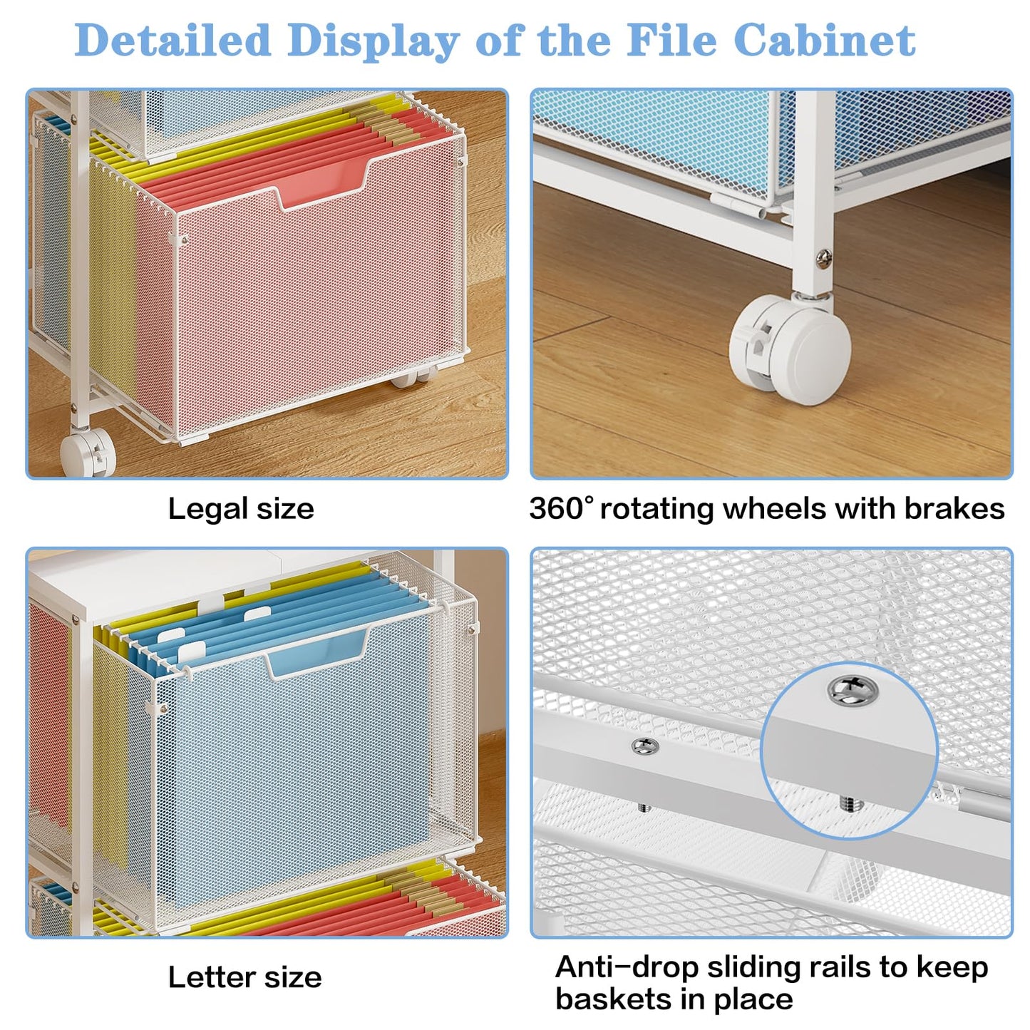 Sbanmao Letter/Legal Rolling File Cabinet, Rolling File Cart with 2 Drawers Filing Cabinet for Home Office, Hanging File Folders Organizer for Under Desk Storage, Mobile Printer Stand, White