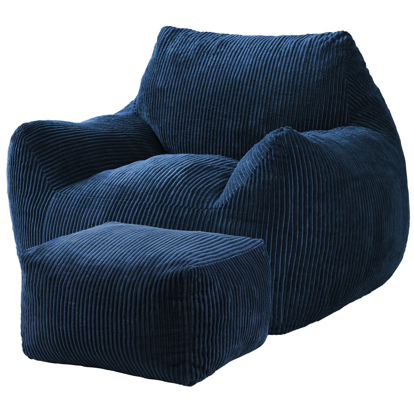 Vellorise Big Bean Bag Chair for Adults, Ultra Soft Living Room Bean Bag with Armrests & Ottoman, Stuffed BeanBag Chair for Napping, Gaming, Vacuum-Compressed for Easy Gifting, 48h to Expand,Navy Blue