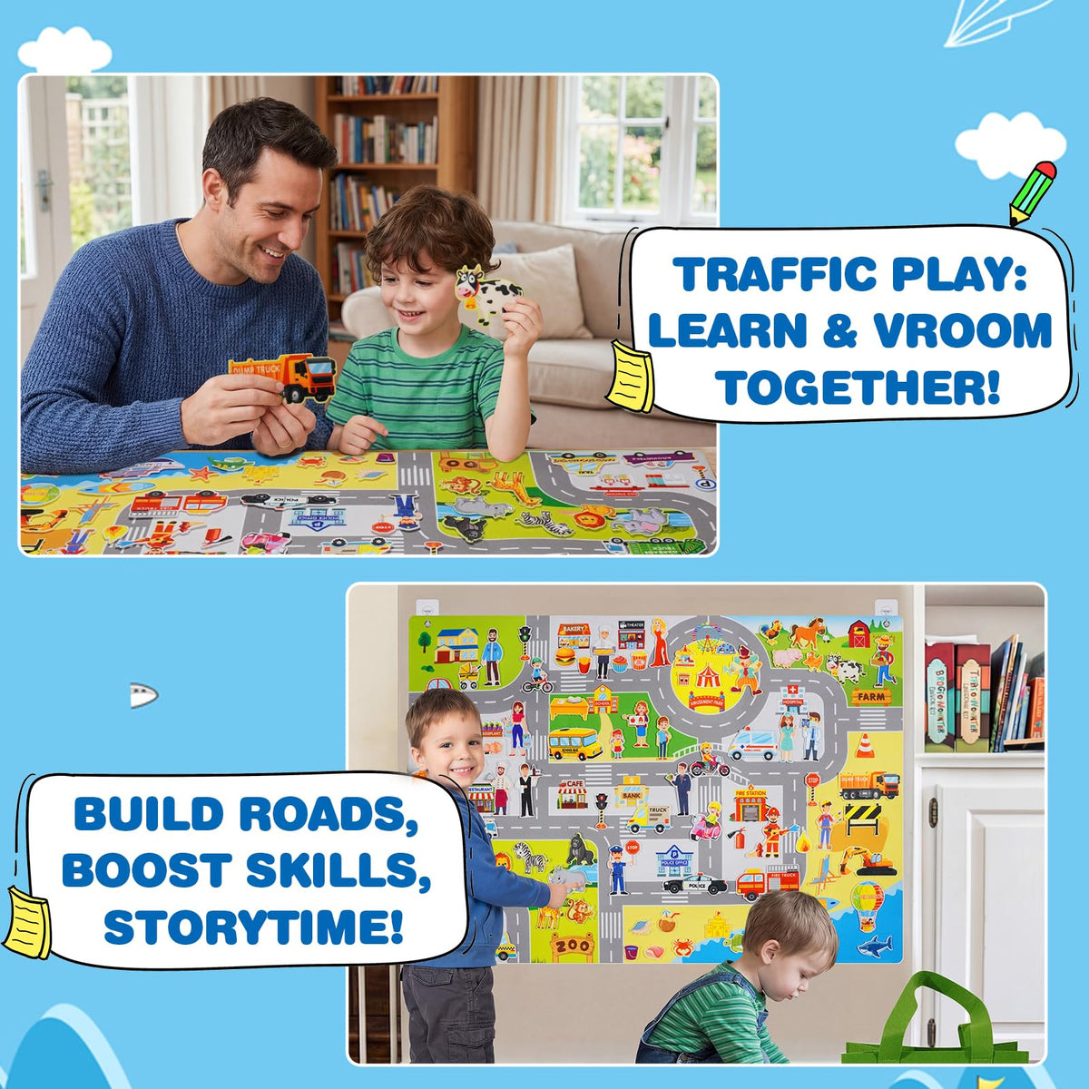 maglala Traffic Felt Busy Board for Toddlers, 40″ x 28″ Large Wall Toy 95PCS Car Road Play Set, Montessori Sensory Toys, Autism Learning Activities, Preschool Educational Gifts for Boys Girls Age 2-5