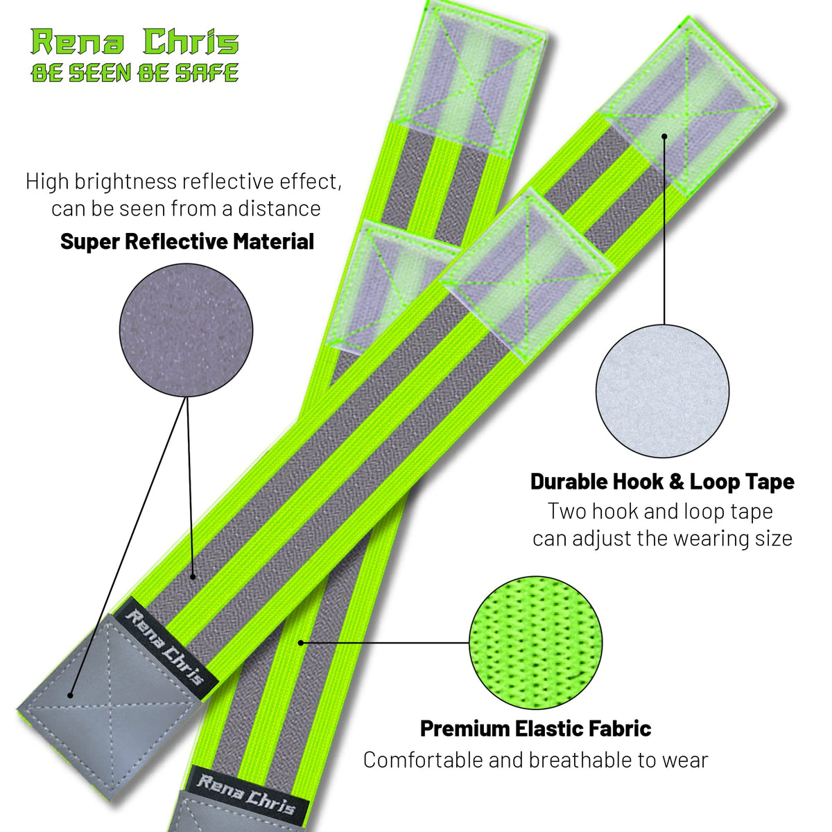 Rena Chris Reflective Running Gear, Reflective Sash, Night Dog Walking Safety Gear, High Visibility Reflective Safety Running Belts for Women, Night Jogging Safety Gear Reflective Belt and Armband