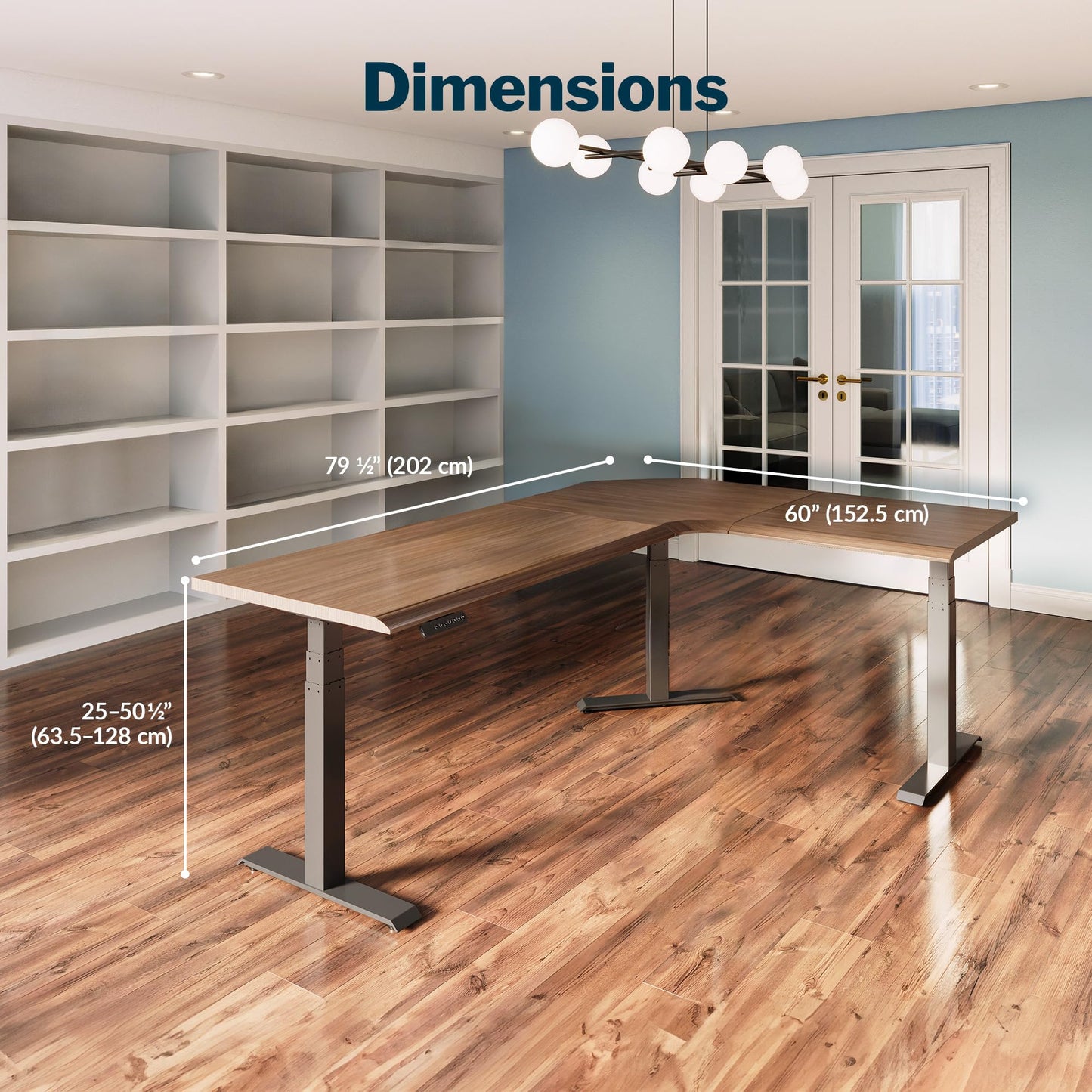 Vari ComfortEdge 80x60 L-Shape Desk- Varidesk Electric Electric Height Adjustable Corner Desk- Home Office Workstation - Walnut Top/Slate Legs (Ships in 3 Boxes)