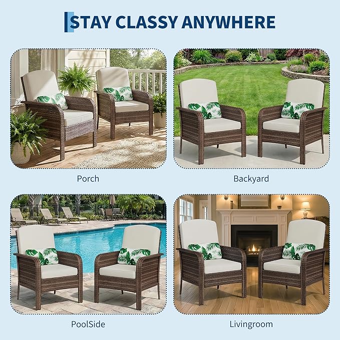 Garvee 2 Pieces Patio Furniture Set, Outdoor Wicker Chairs of 2, All Weather
