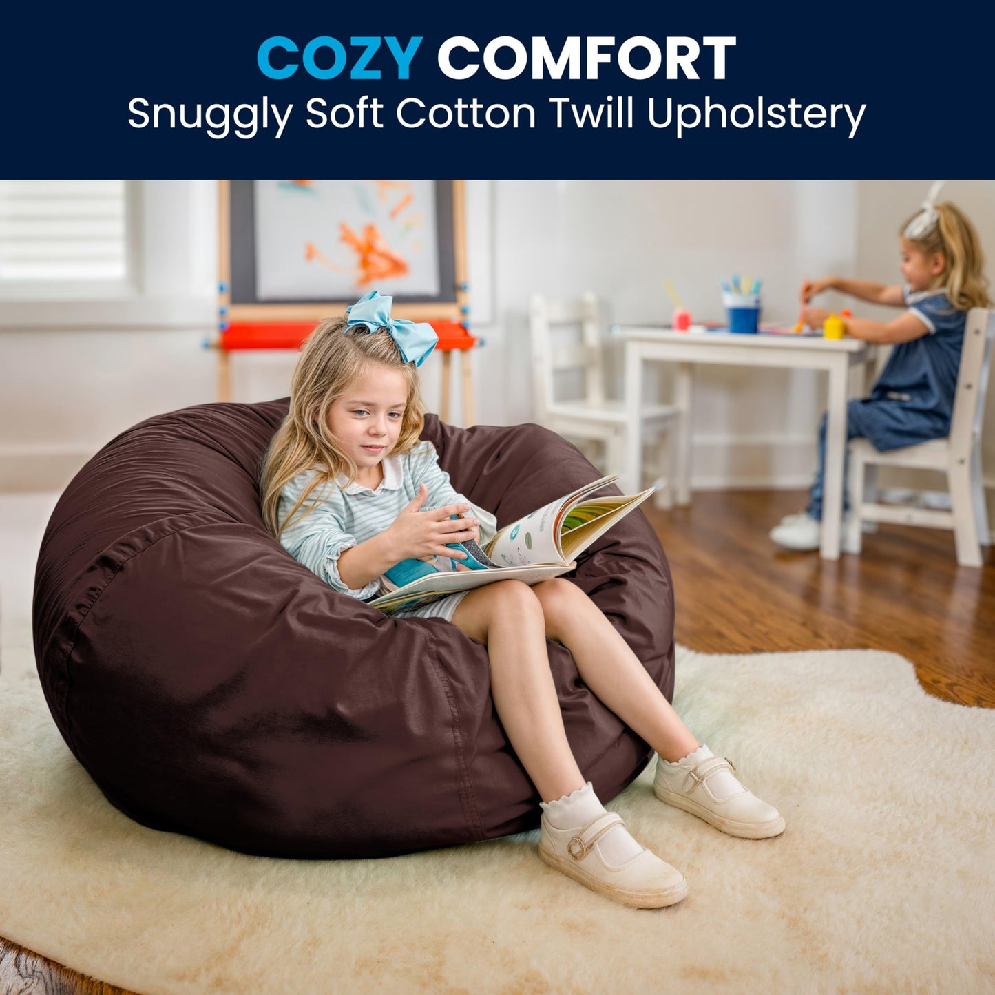 Flash Furniture Duncan Oversized Bean Bag Chair for Kids and Adults, Foam-Filled Beanbag Chair with Machine Washable Cover, Brown