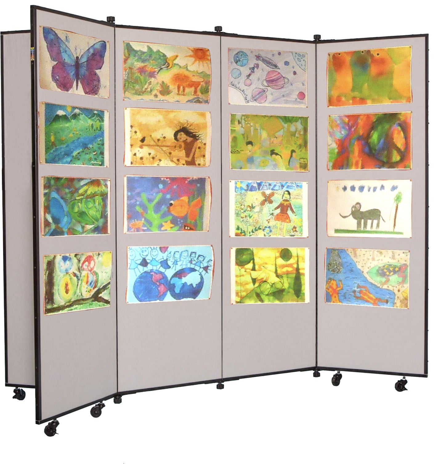 Screenflex Display Towers, Portable Wall Divider Boards for Art Show Partitions, Classroom Panels and Offices - 5'9”H x 3'1”W - 6 Panels - Stone Fabric