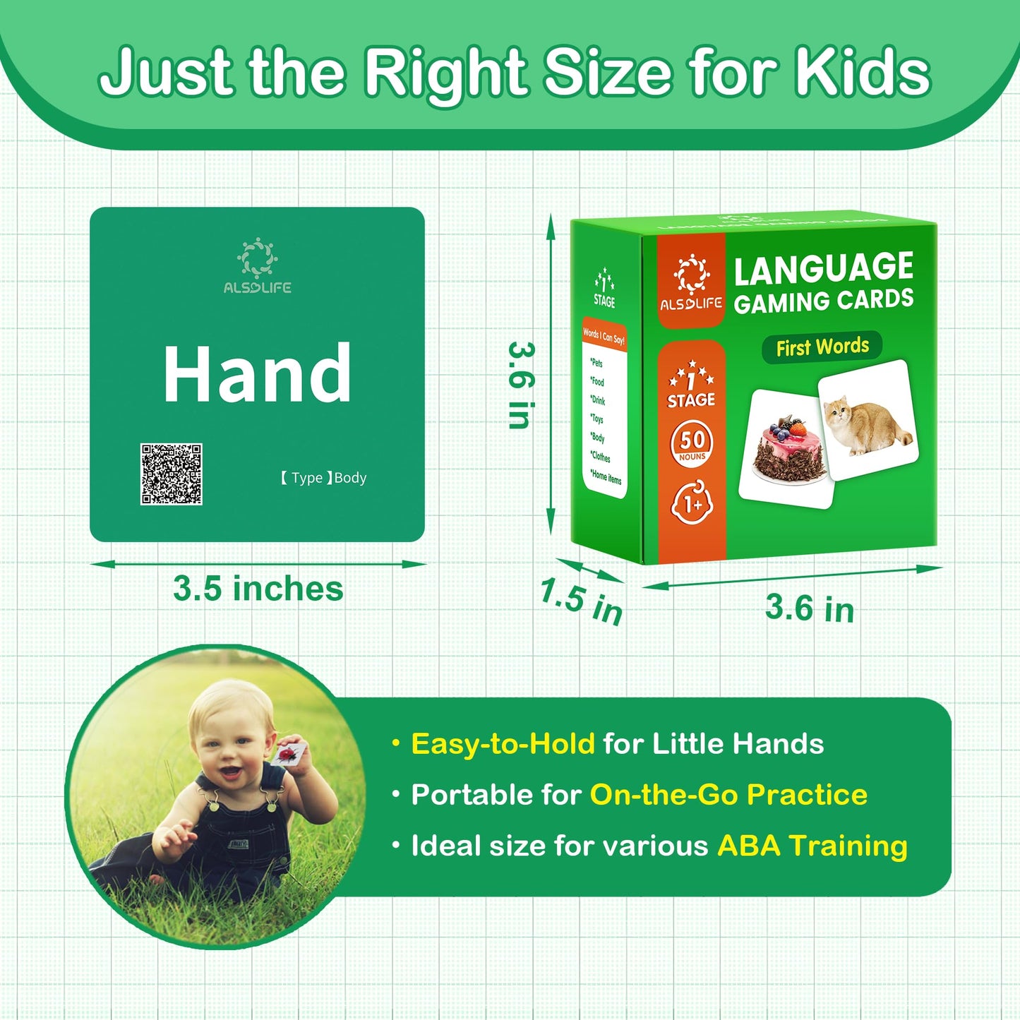ALSOLIFE Thick Baby Flash Cards for Toddlers 1-3 Sight Words Flash Cards for Kindergarten,50 First Words Fun Video Flash Cards for Toddlers,Learning Resources Kids Aba Therapy Materials