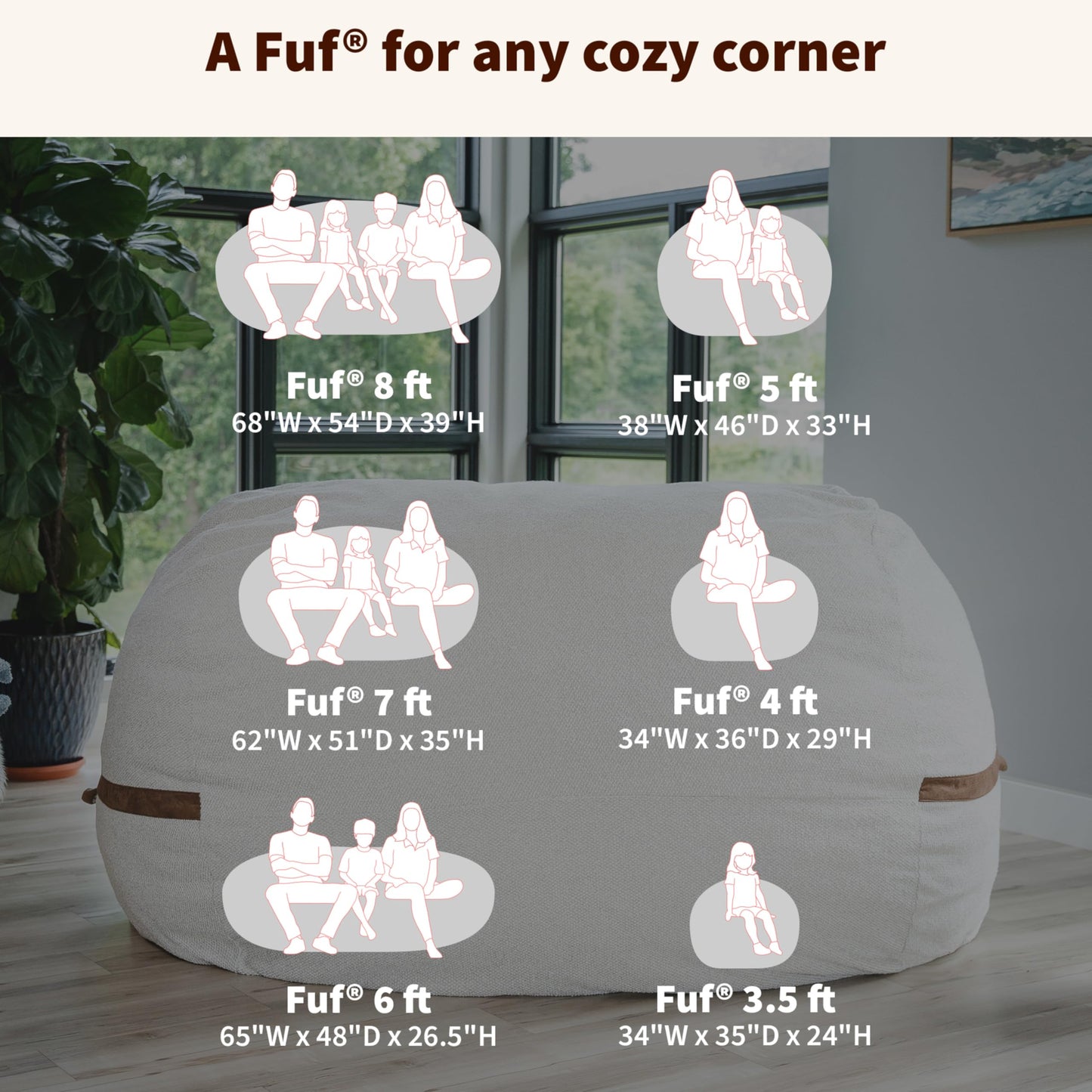 Big Joe Fuf 3.5Ft Foam Bean Bag Chair for Kids, Teens, Mediterranean Plush Polyester, 3.5 Foot Large Ultra-Soft Seat for Gaming, Bedroom, Reading Nook