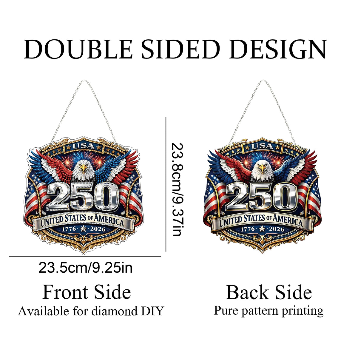 Diamond Art Hanging Kit for Adult,Special Shaped Rhinestone,DIY Acrylic 5D Diamond Art Painting Window Pendants Home Garden Wall Hanging Kits Hanging Ornament,Double Sided. (USA 250th-2)