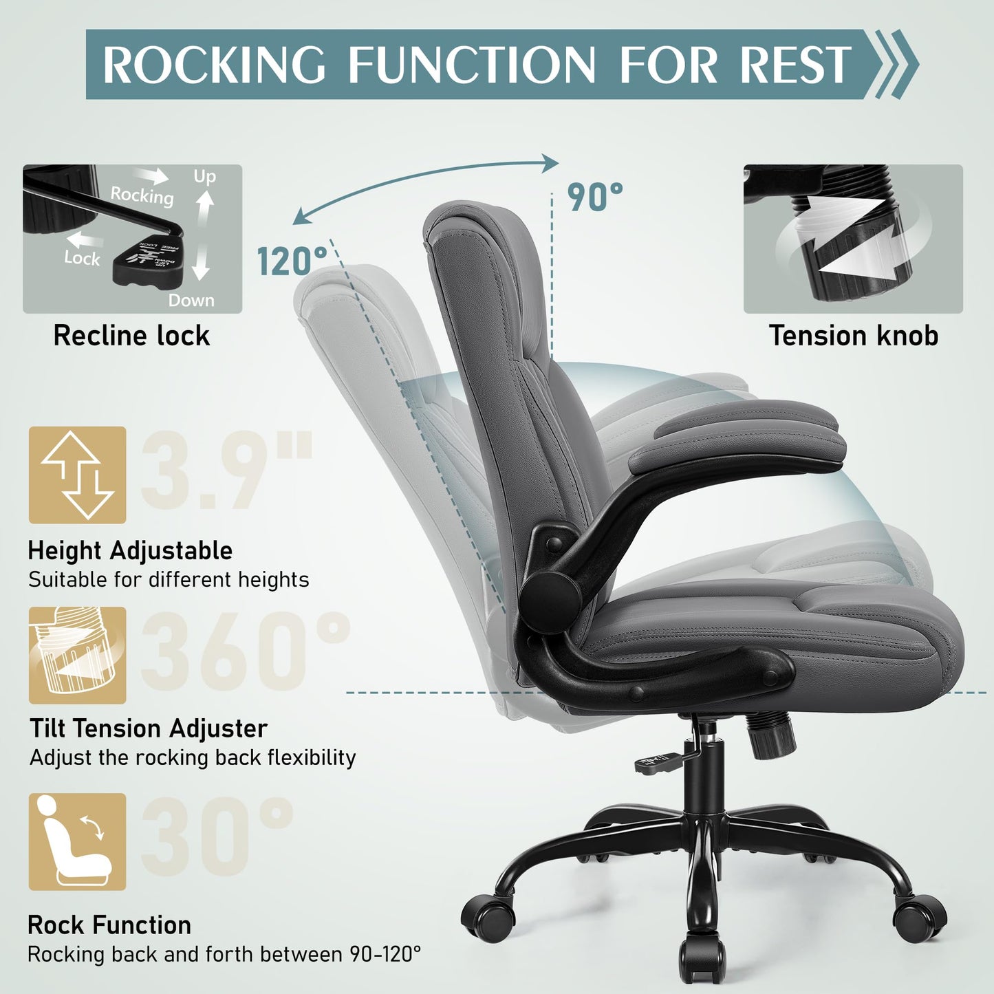 Leather Office Chair, PU Home Computer Desk Chairs with Ergonomic Back Support, 360°Swivel Free,Small Gaming Chair with Wheels and Adjustable Armrests, for Short People Use