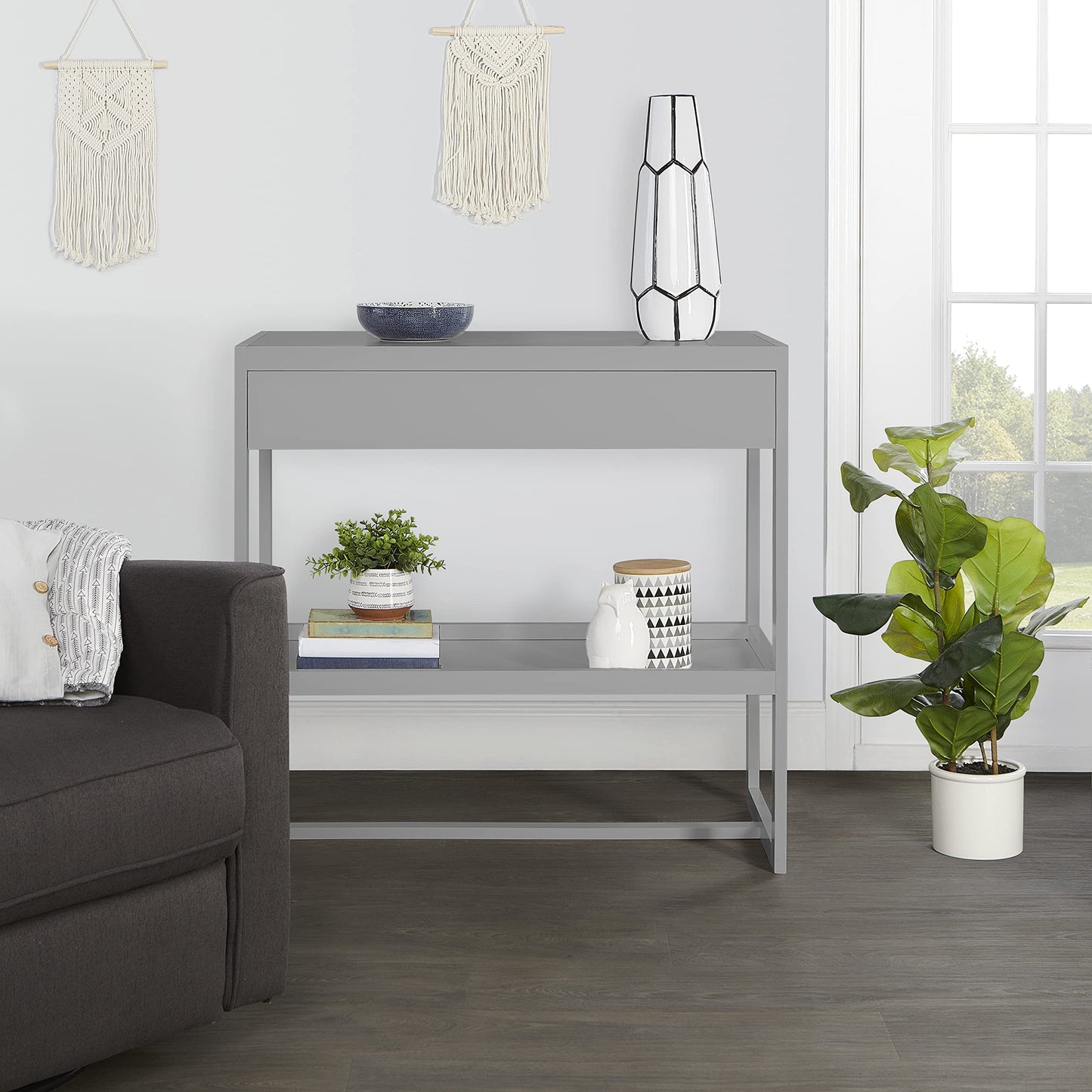 Dream On Me Arlo Changing Table in Pebble Grey – Enclosed Dressing Area with Safety Strap, Solid New Zealand Pinewood, Non-Toxic Finish, Spacious Fixed Storage Shelf, Water-Resistant 1" Changing Pad
