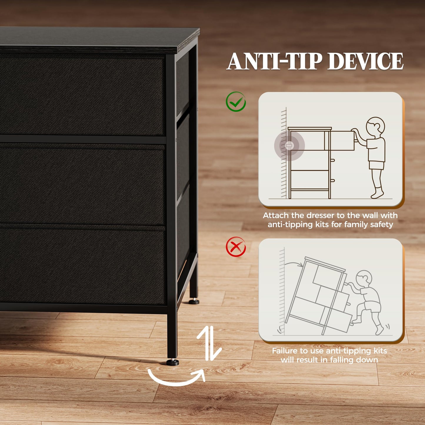 Huuger 63 Inch Dresser for Bedroom, Long Dresser with 10 Fabric Drawers, TV Stand for 55, 65, 70 Inch TV, Toy Storage Organizer for Closet, Black