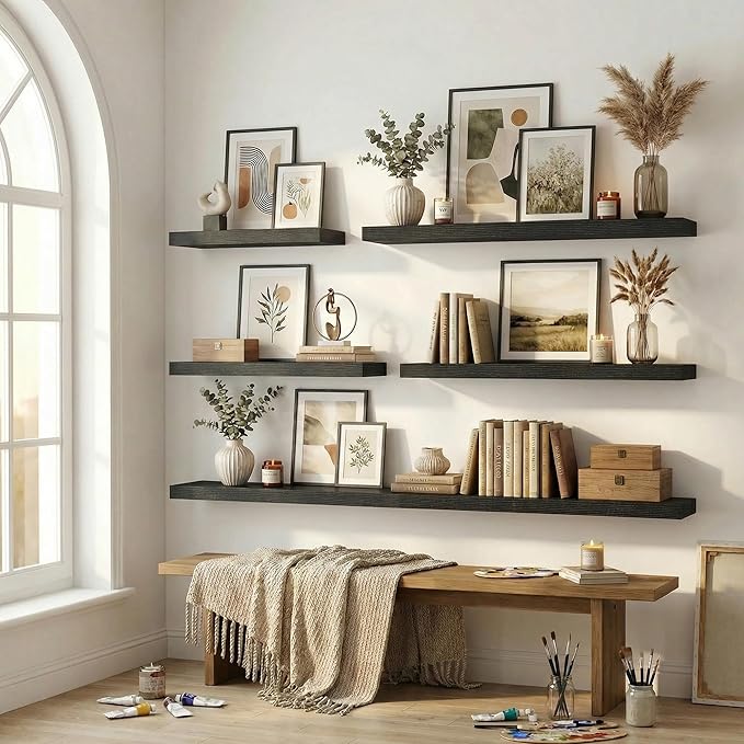 12 inch Deep Floating Shelves for Wall, 48 inch Wide Engineered Wood Wall