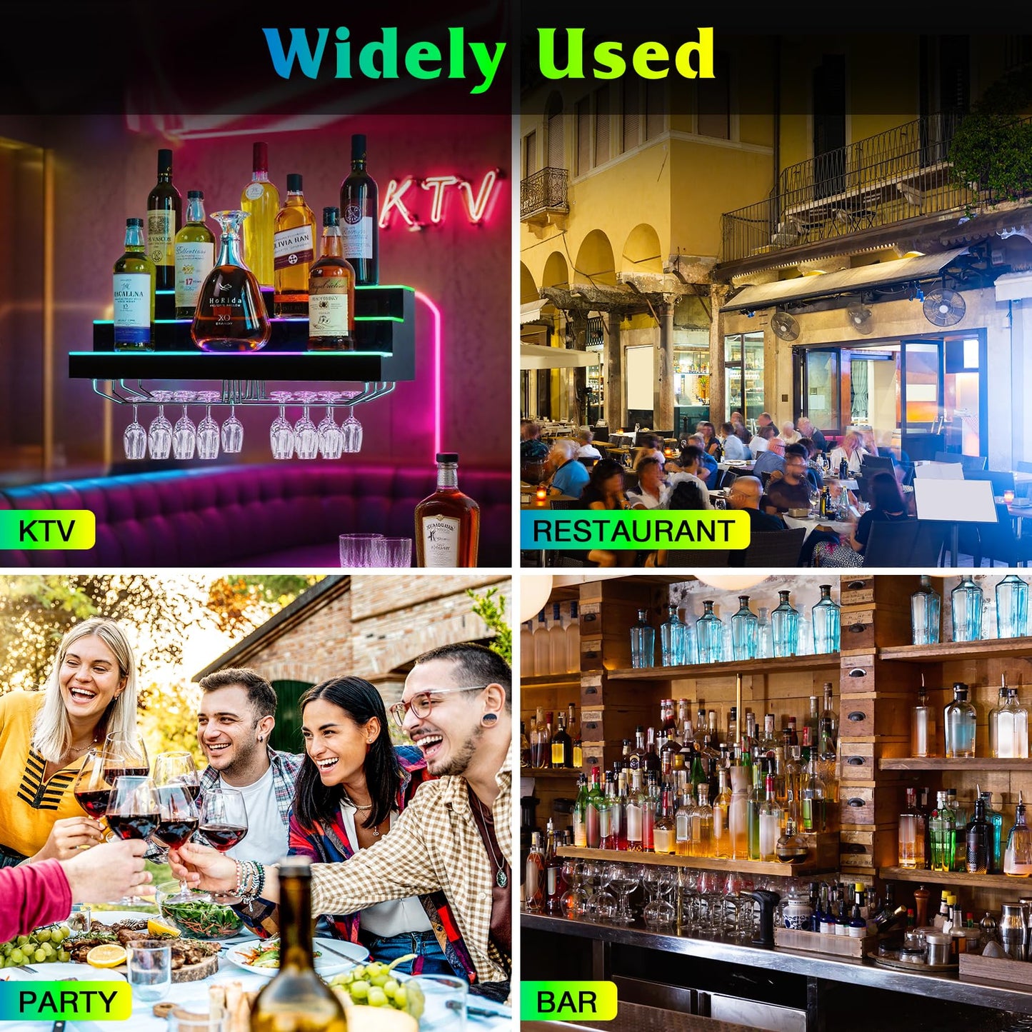 LED Lighted Liquor Bottle Display Shelf Wall Mount Wine Rack, 2 Tiers 24Inch Bar Bottle Display Shelf with Glass Holder Remote and App Control for Home Bar Party Whiskey Coffee Bottles Display