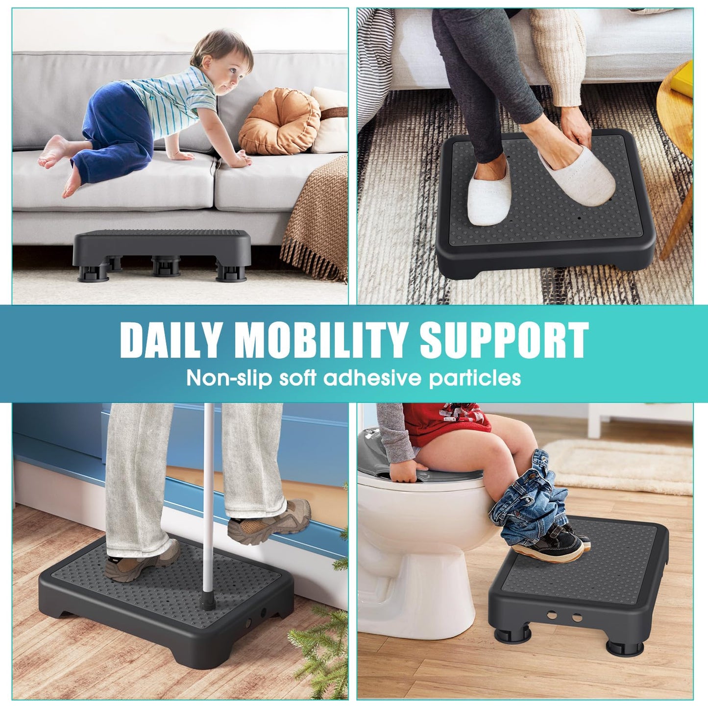 SPACELEAD Mobility Step Stool for Adults & Seniors, Indoor/Outdoor Portable Stair Assist, Anti-Slip Platform for Bathroom, Kitchen, Office, and Bedroom, 600lbs Capacity, Black Black