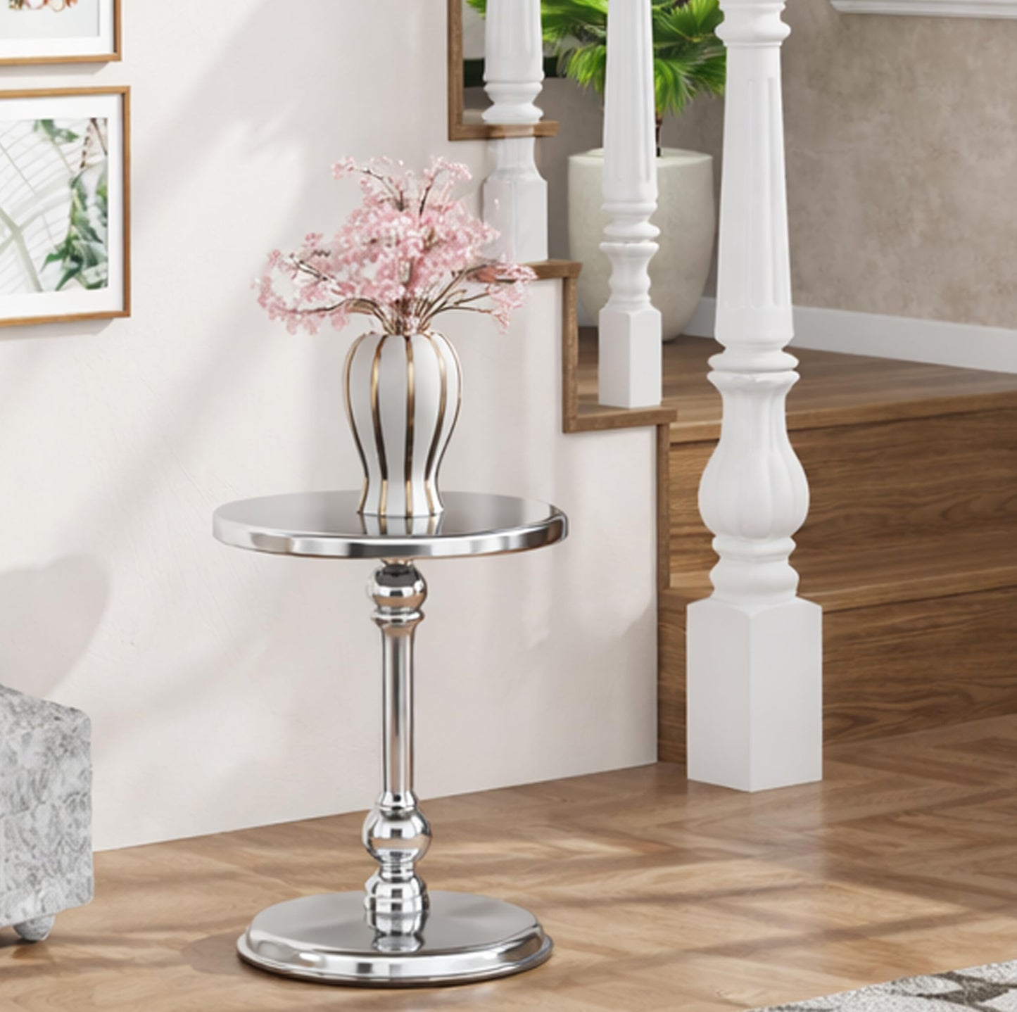 End Table for Living Room, Side Table, Small Side Table Nightstand, Space-Saving End Tables Living Room with Tool-Free Assembly, Modern Silver Accent Table Furniture 15x22