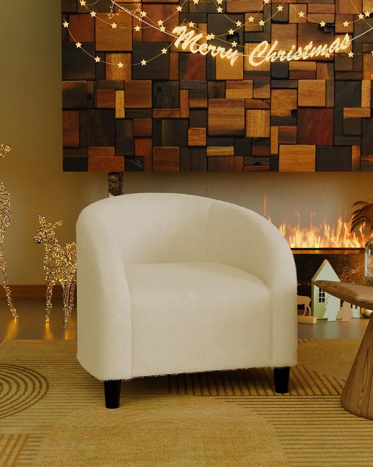 GarveeHome Accent Chair Living Room Chairs Boucle Barrel Chairs Round Armchairs for Bedroom Waiting Room Office Reception Chairs(Cream)