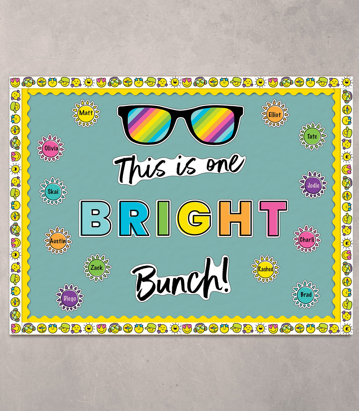Carson Dellosa Kind Vibes Bulletin Board Set—This is One Bright Bunch Motivational Header with Sunglasses and Sun Cutouts, Bulletin Board Decor (39 pc)