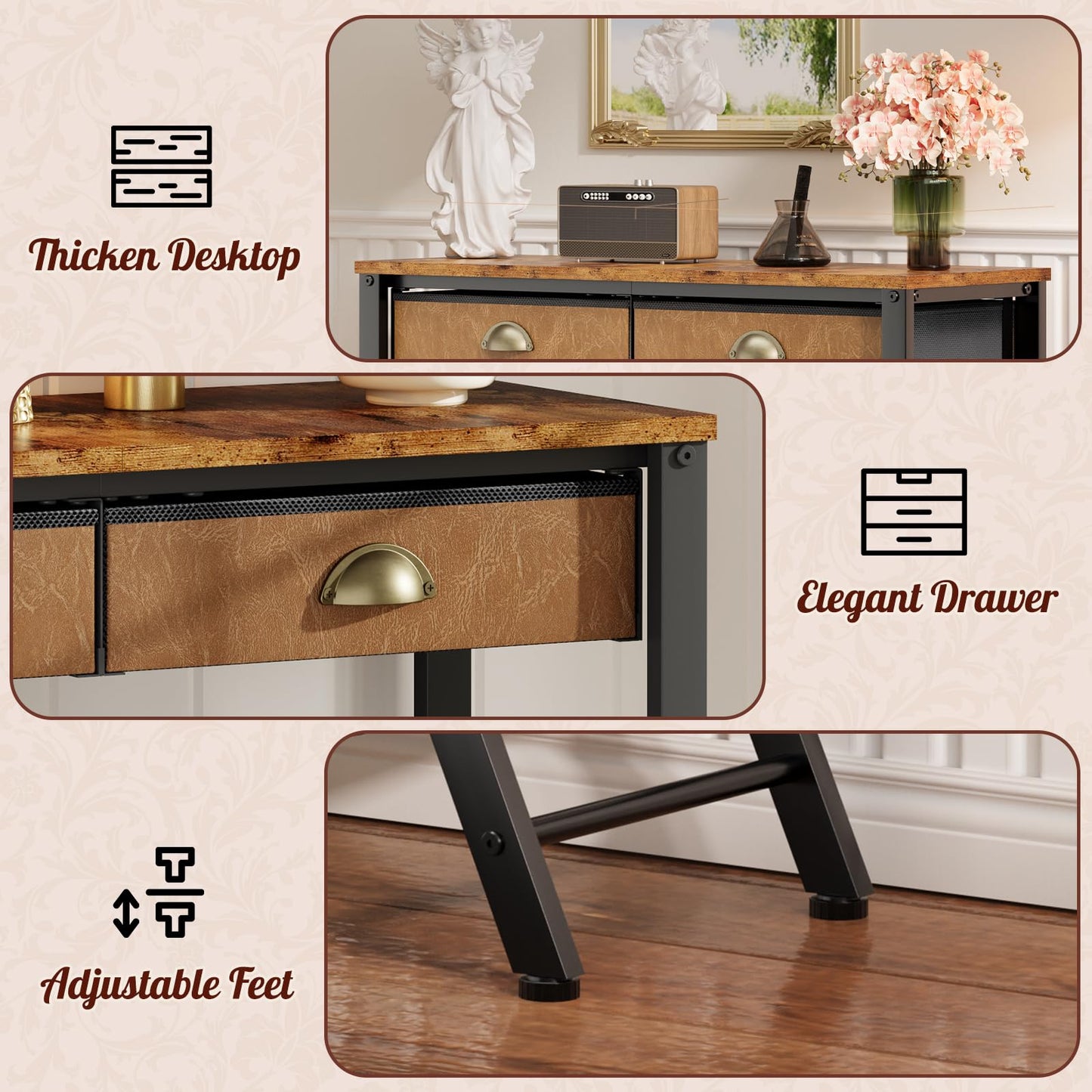 Console Entryway Table with 2 Drawers, 31.5" Height Sofa Table Behind Couch with 3 Tier Storage Shelves๏ผIndustrial TV Stand Accent Furniture for Hallway Corner Living Room Bedroom Entry Way Home Decor