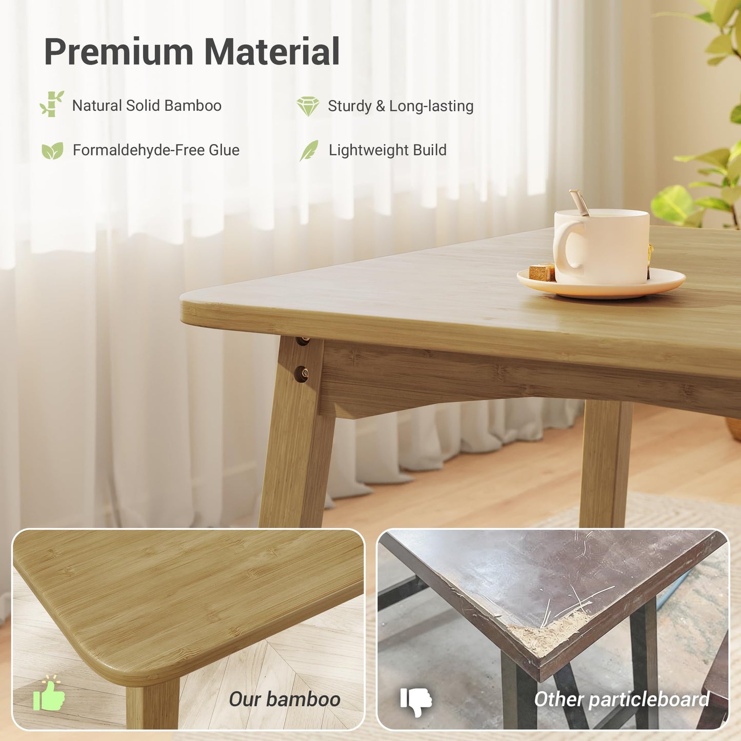 SANLUCE Bamboo Dining Table, Small Kitchen Table for 2, 27.6" Square Dining Tables for Small Space, Easy Assembly, Dinner Table for Dining Room, Living Room, Kitchen, Office(Brown)