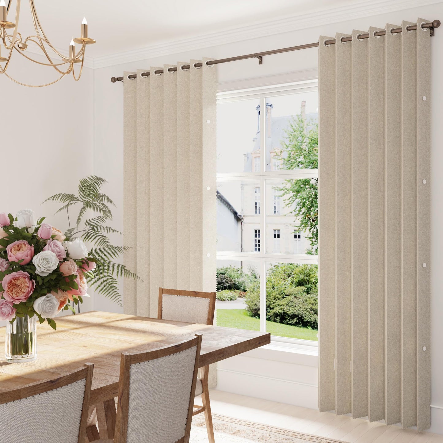 HMYI Faux Linen 100% Blackout Curtains 96 Inches Long, Approximate Pinch Pleated Look Thermal Insulated Drapes for Master Bedroom Living Room, 1 Panel, W52 x L96, Sand