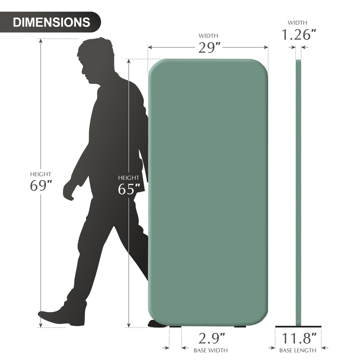 DECOLAB Standing Room Divider, Space Privacy Partition, Portable Wall Panel for Studio Apartment, Office, Home, Classroom, Scratch Resistance, 29"x65", Aqua