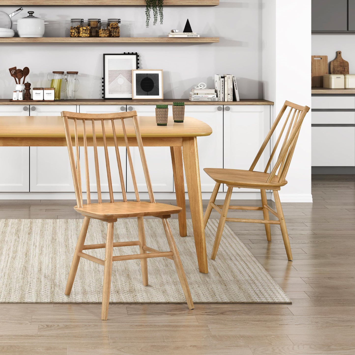 Lexicon Kitchen & Dining Room Chairs, Dining Chairs Set of 2, Spindle Back Wood Dining Chairs, Rubberwood Armless Dining Chairs, Modern Dining Chair, Easy Assembly, Natural Oak