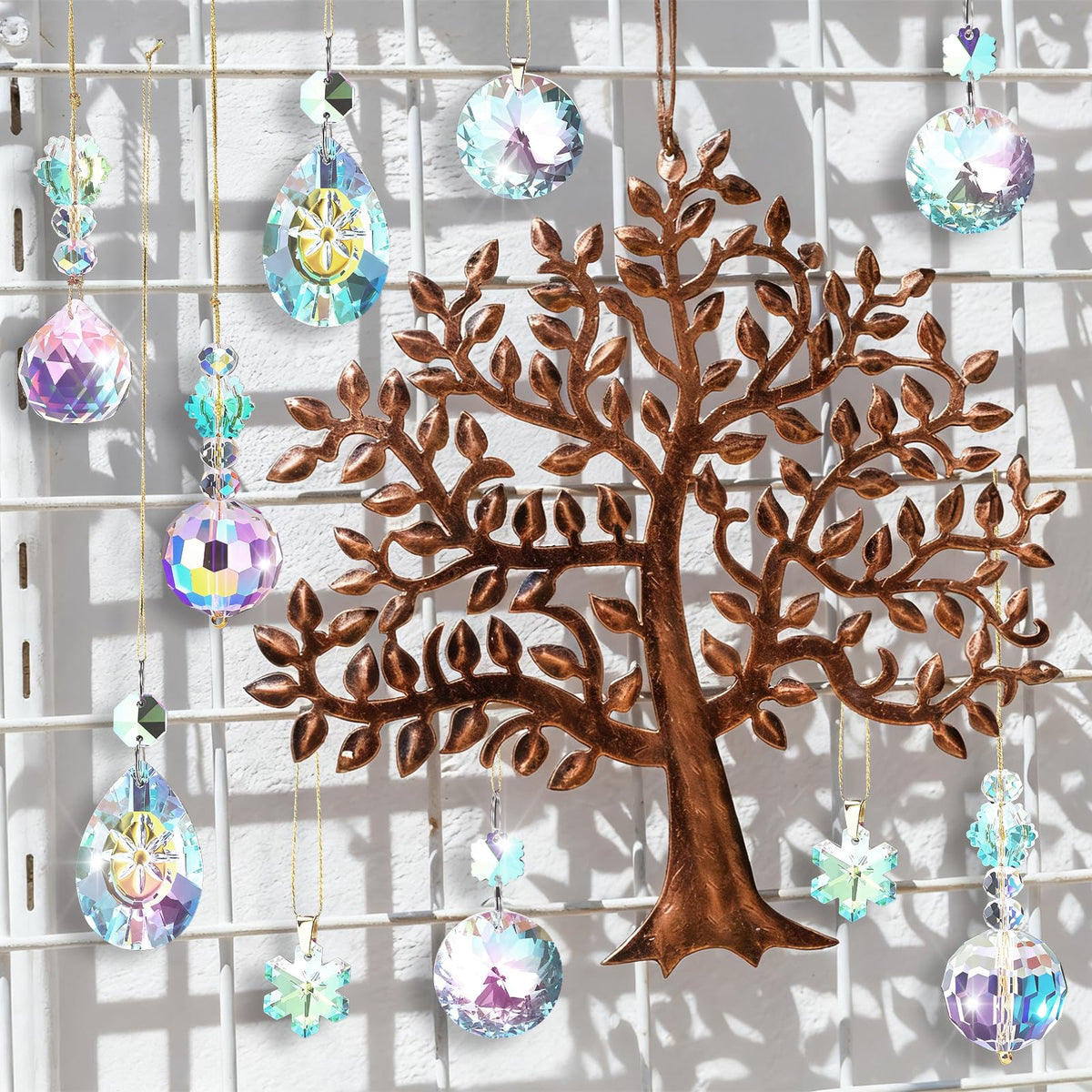 Misdary 36 Pcs Crystal Iridescent Ornaments for Christmas Tree Hanging Crystal Glass Ball Decorations Hanging Xmas Teardrop Prism Glass Ball for Xmas Party Wedding Home Decor
