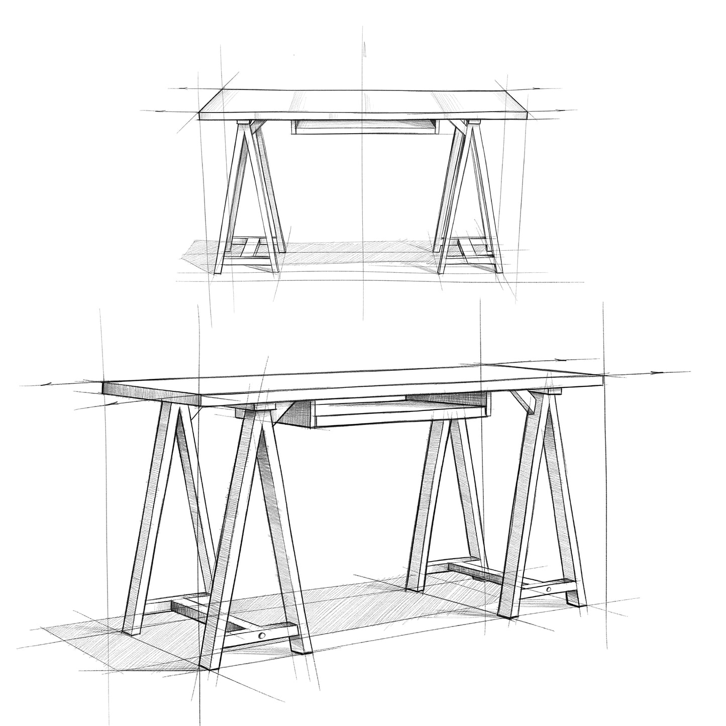 SIMPLIHOME Sawhorse Desk - 60 Inch Wide Solid Wood Writing Desk in White, Modern Industrial Home Office Computer Table for Workspace or Study with Sturdy Sawhorse Base and Integrated Keyboard Tray