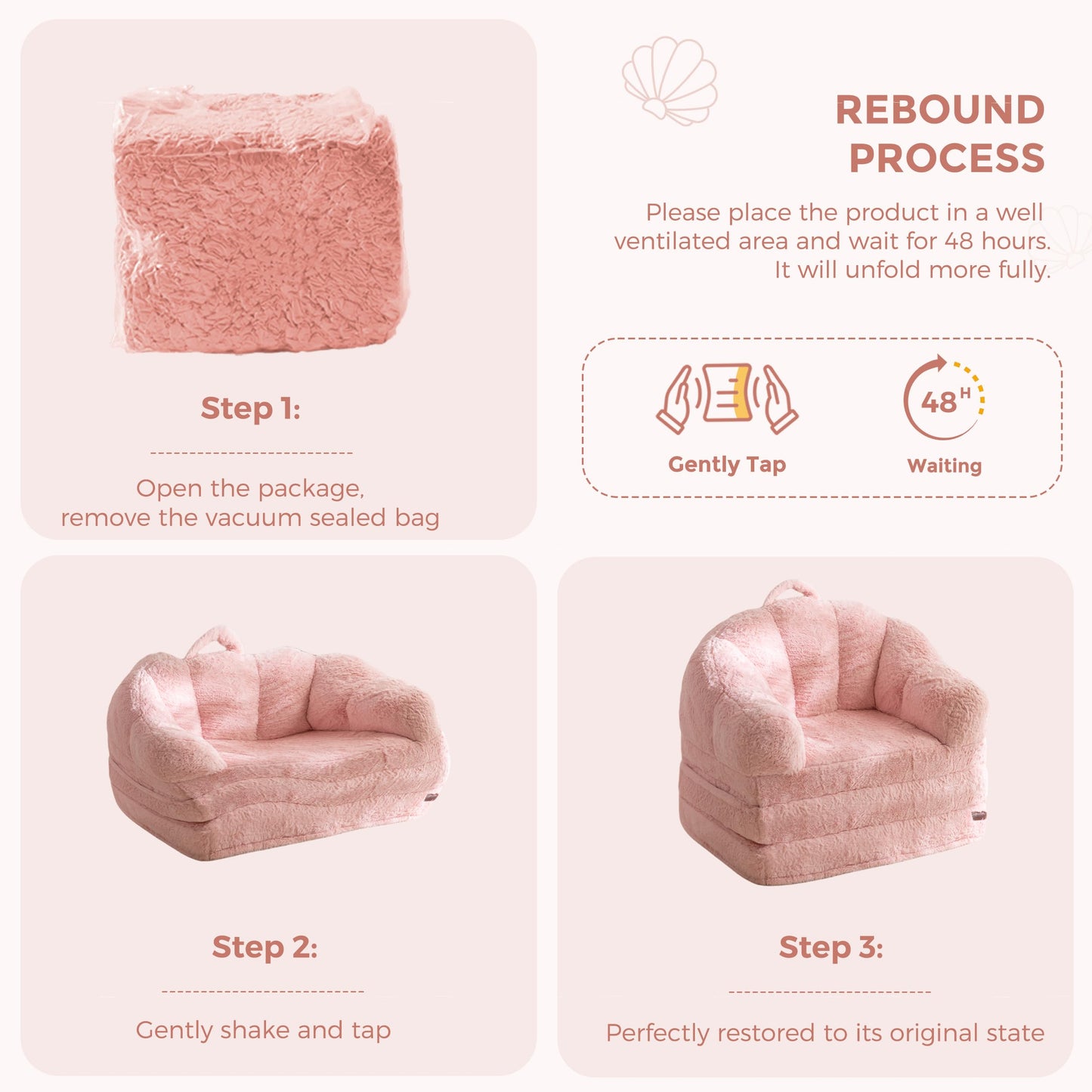 MAXYOYO Folding Sofa Bed, 2 in 1 Convertible Sofa to Lounger Comfy Single Bean Bag Chair for Adults, Floor Couch with Handle, Faux Fur Couch Bed for Living Room Bedroom, Pink