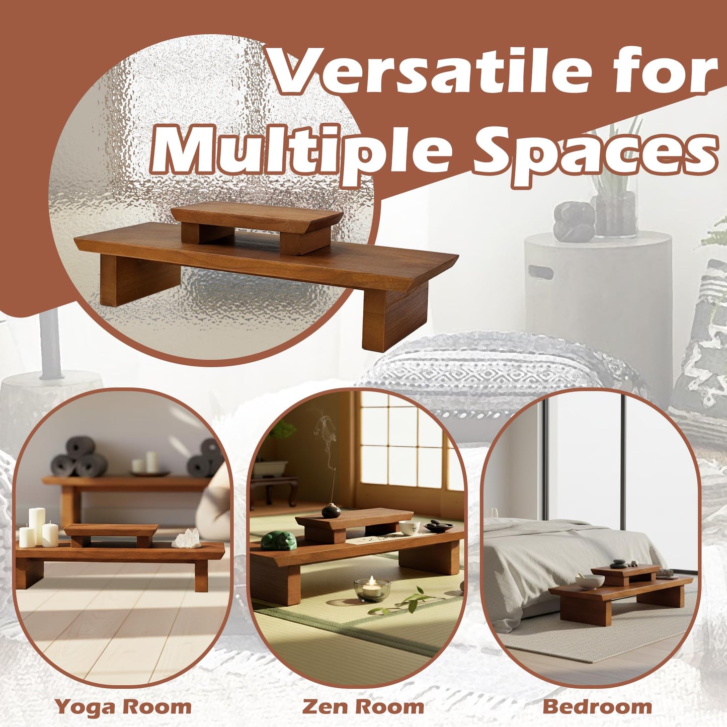 Verssure Meditation Altar Table Solid Wood, Wooden Puja Table for Relaxation and Prayer, Low Meditation Tables, Japanese Floor Table, Small Coffee & Tea Table for Home, Office, Studio