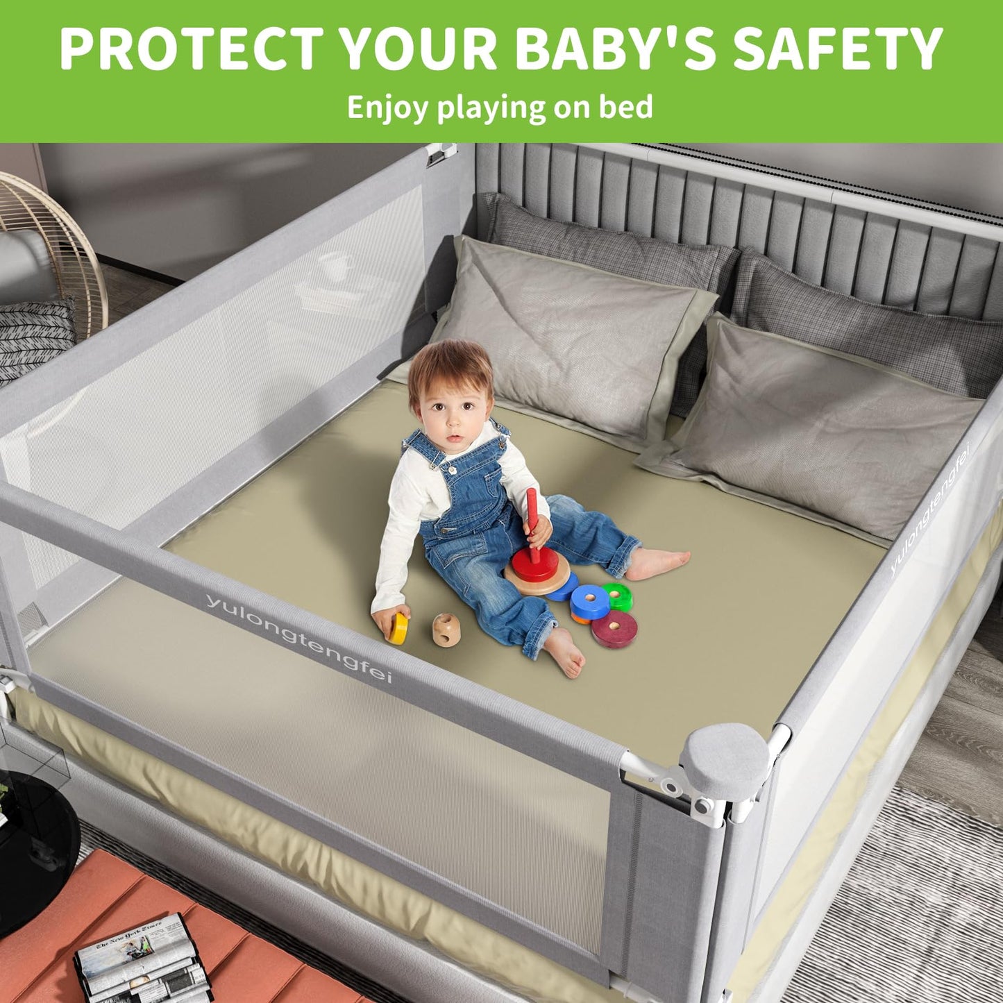 Novalithic 1-Piece Adjustable Height Baby Bed Rail, Kids Safety Guard Rails for Twin Full Queen King Size (1 Side:60")