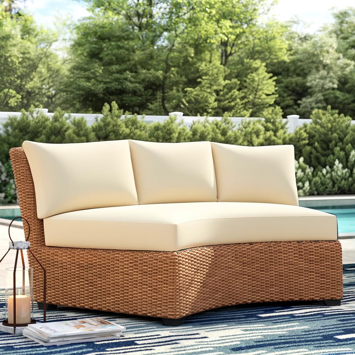 MFPMTUXO Outdoor Curved Sofa Cushion Cover with Zipper & Anti-Slip Particles, Half Moon Patio Furniture Cushions Covers Waterproof, Olefin Fabric-ONLY Cover (Beige, 77/40 * 28 * 5.3inch)