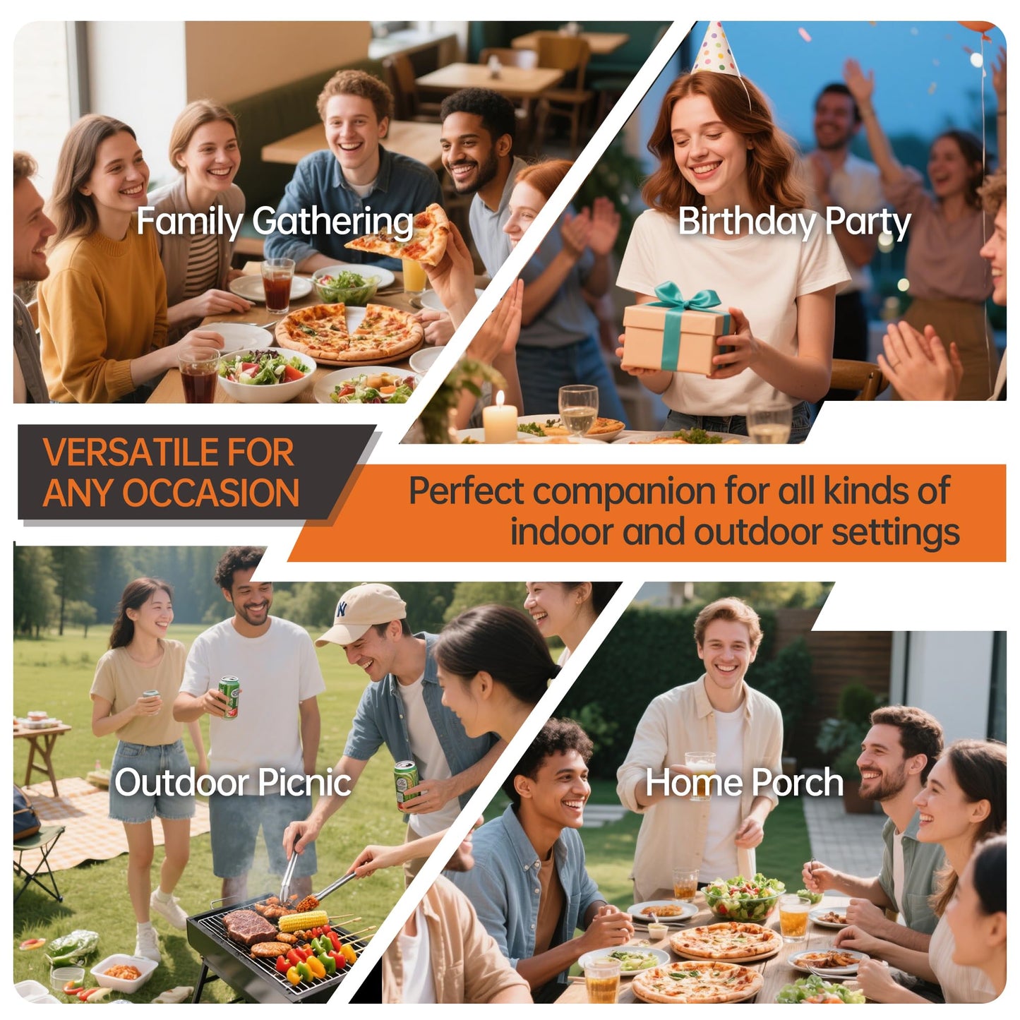 VSOAEIL Folding Table 6 Foot for Indoor Outdoor, Portable Heavy Duty Fold-in-Half Utility Plastic Foldable Dining Table with Carrying Handle for Picnic, Camping and Party, Matte Black