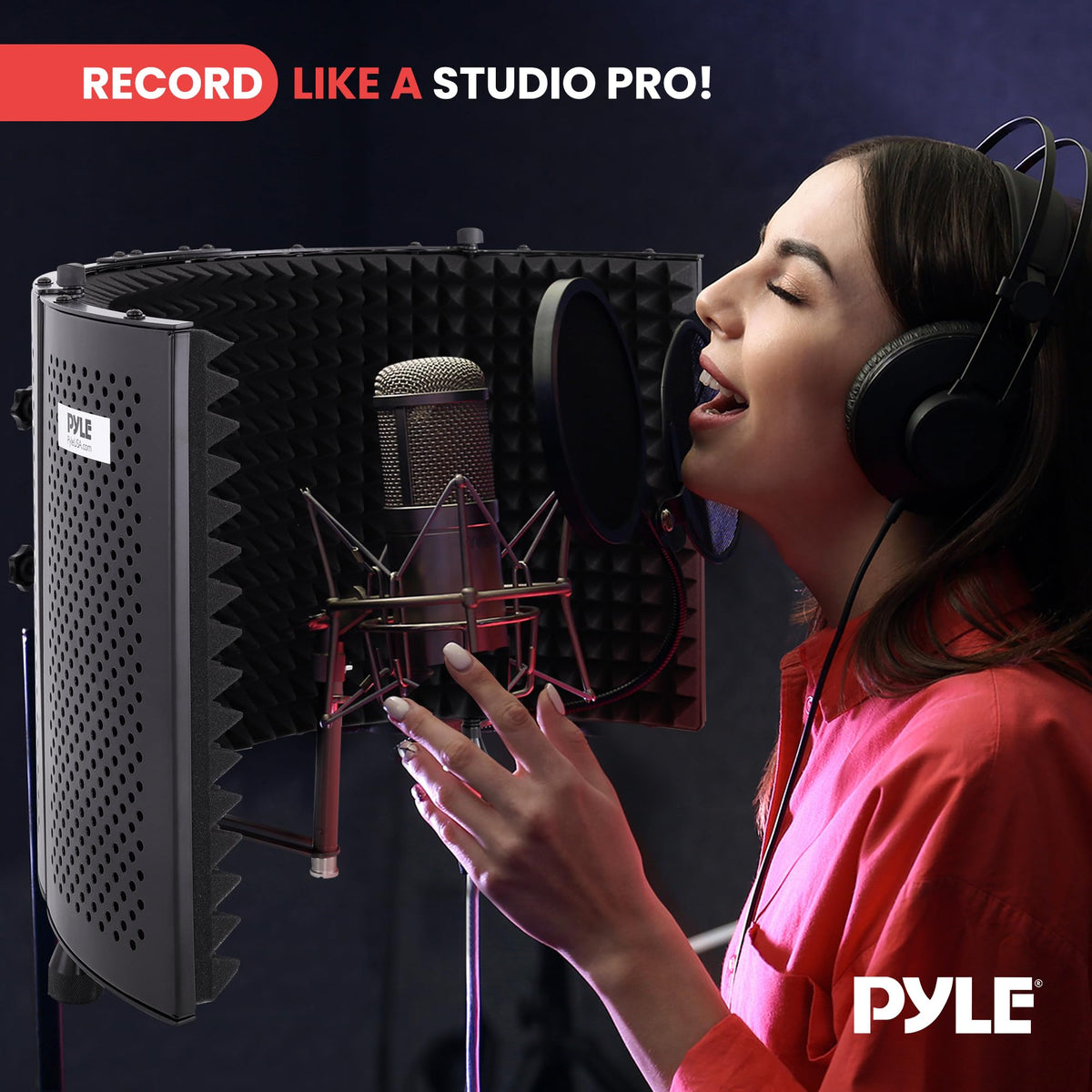 Pyle Microphone Isolation Shield with Soundproof Foam, Portable Vocal Recording Booth for Studio & Podcast, Adjustable Folding Acoustic Panels, Shock Mount, 5/8'' Mic Thread, Easy Setup