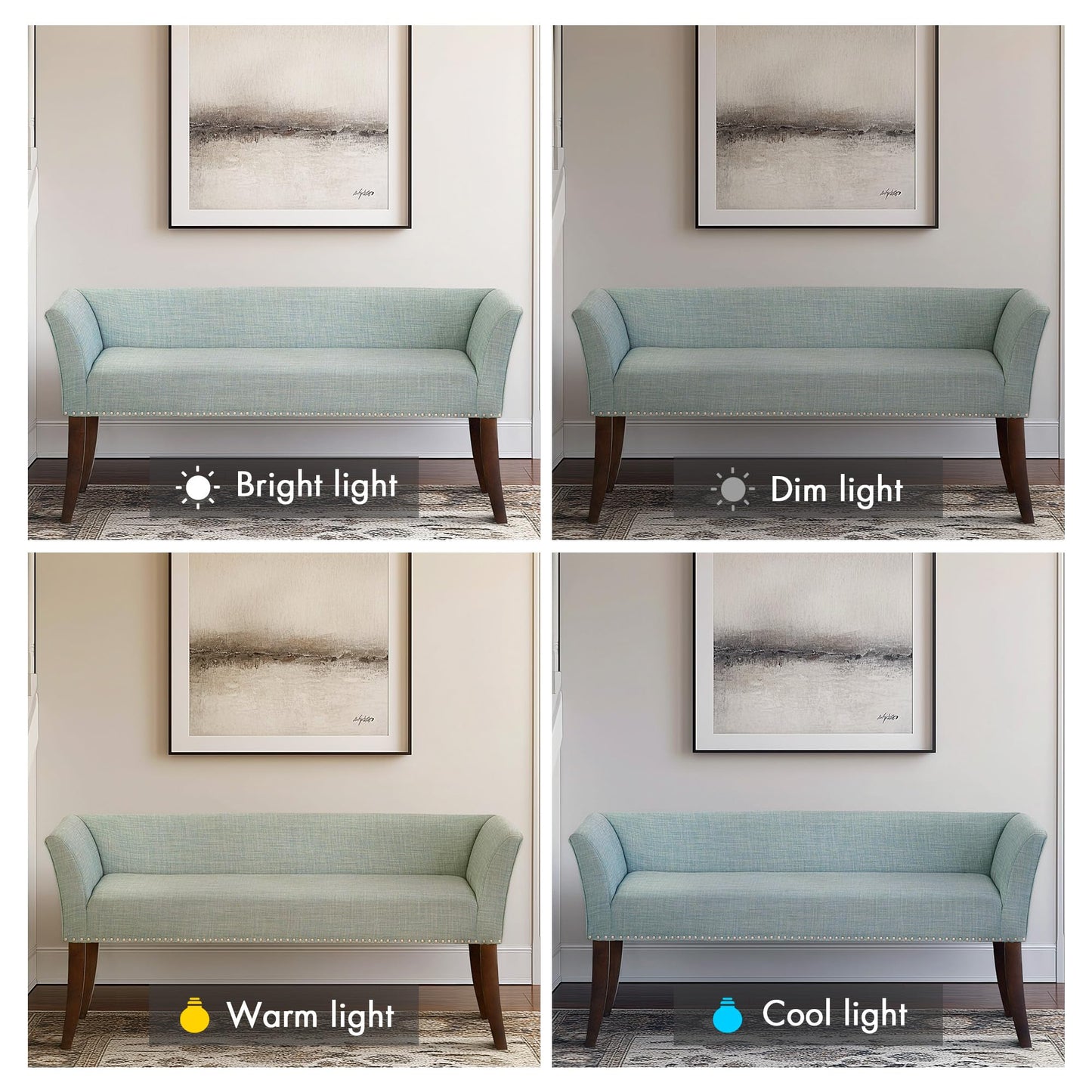 Madison Park Accent Bench for Living Room, Upholstered with Nailhead Trim, & Padded Seat Entryway Bench Small, End of Bed Bench with Back, 49.5" W x 19.25" D x 23" H, Light Blue