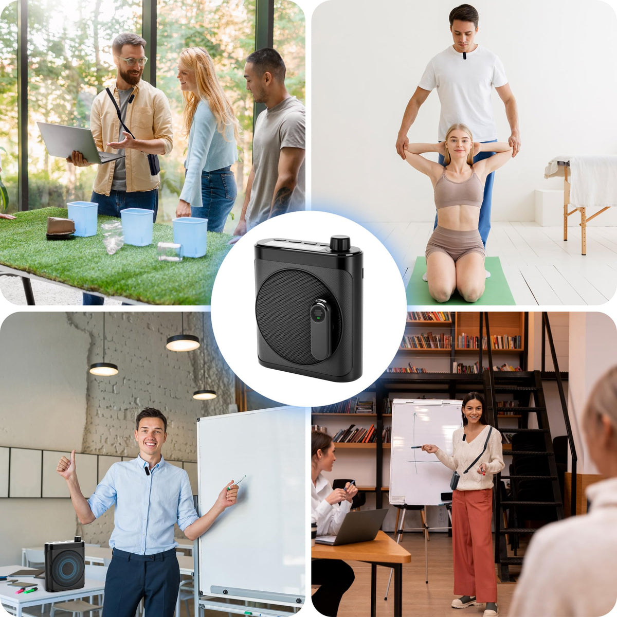 Sunnymark Wireless Voice Amplifier with 2 Wireless Microphones (Magnetic Lavalier), Portable Voice Amplifier for Teachers, Fitness, Classroom, Bluetooth Speaker Include Dual Microphone for Yoga
