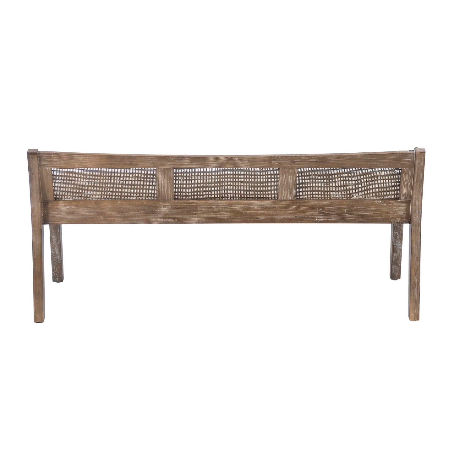 Kasi Brown Low Back Cane Bench with Beige Upholstered Seat by Powell