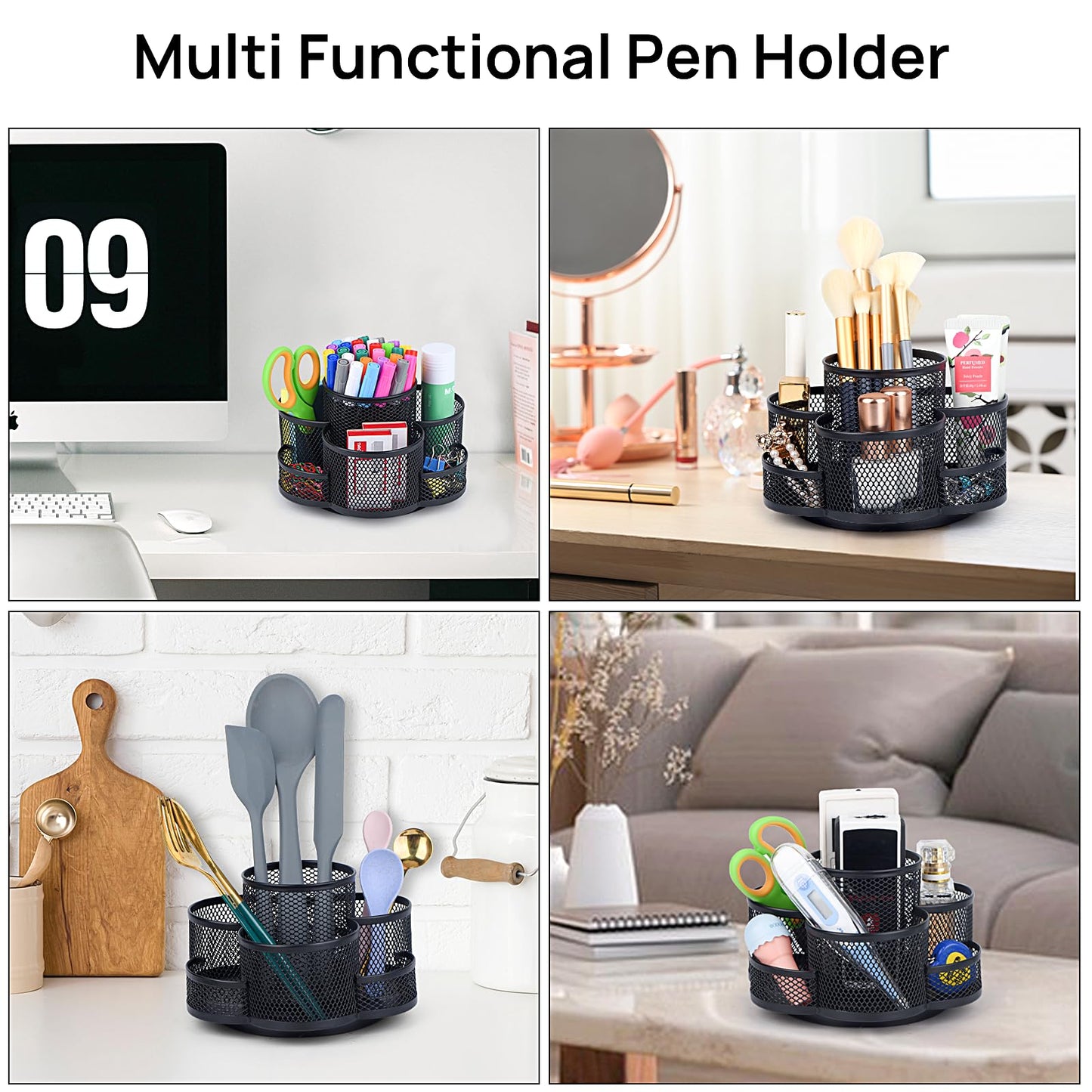 Topwey Pen Holder for Desk, 360 Rotating Pencil Holder, Cup Holder for Desk Office, Desk Organizers and Accessories in Black